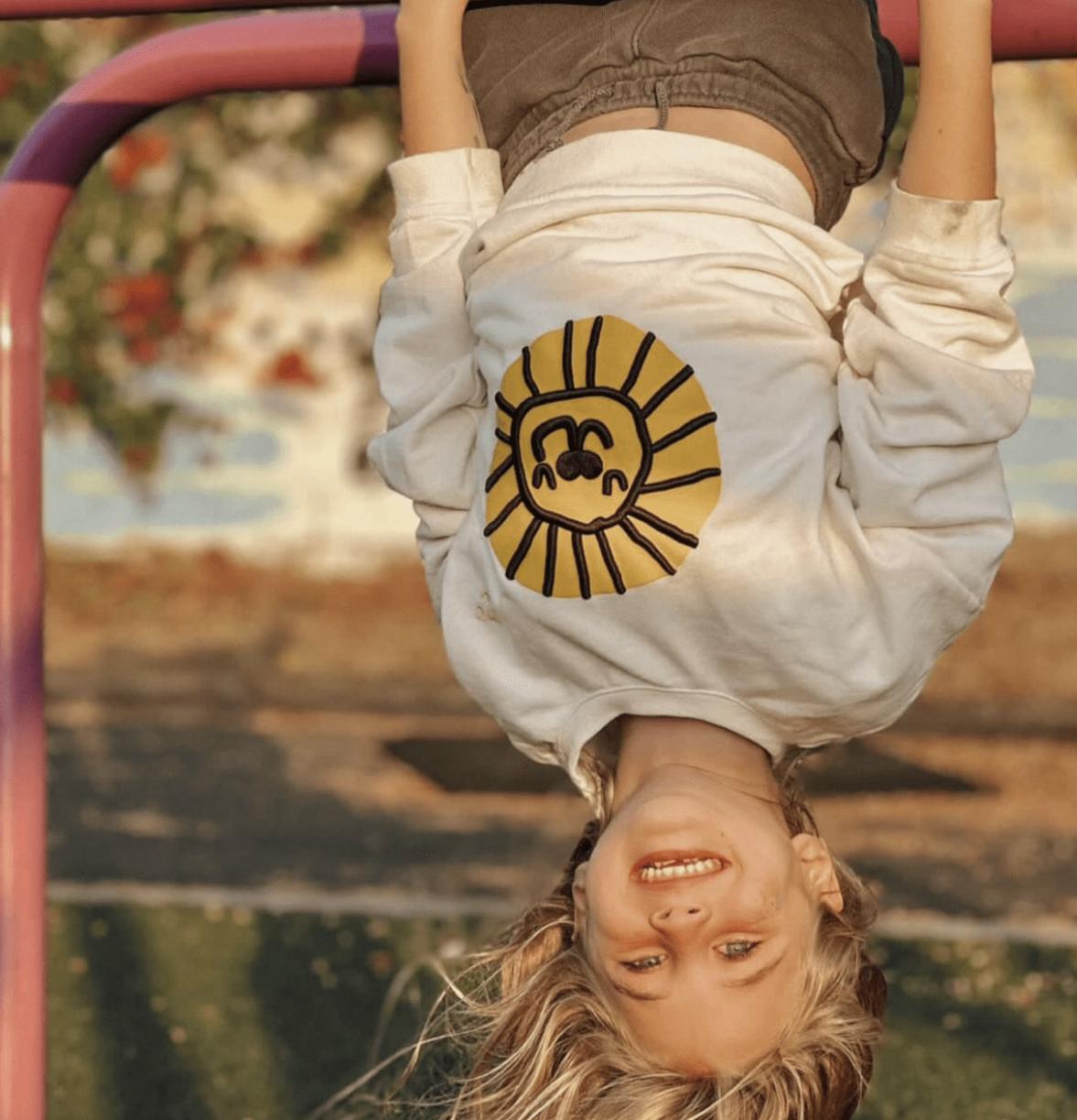 Recycled Cotton Lion Kid Sweatshirt - Natural/cyber Yellow