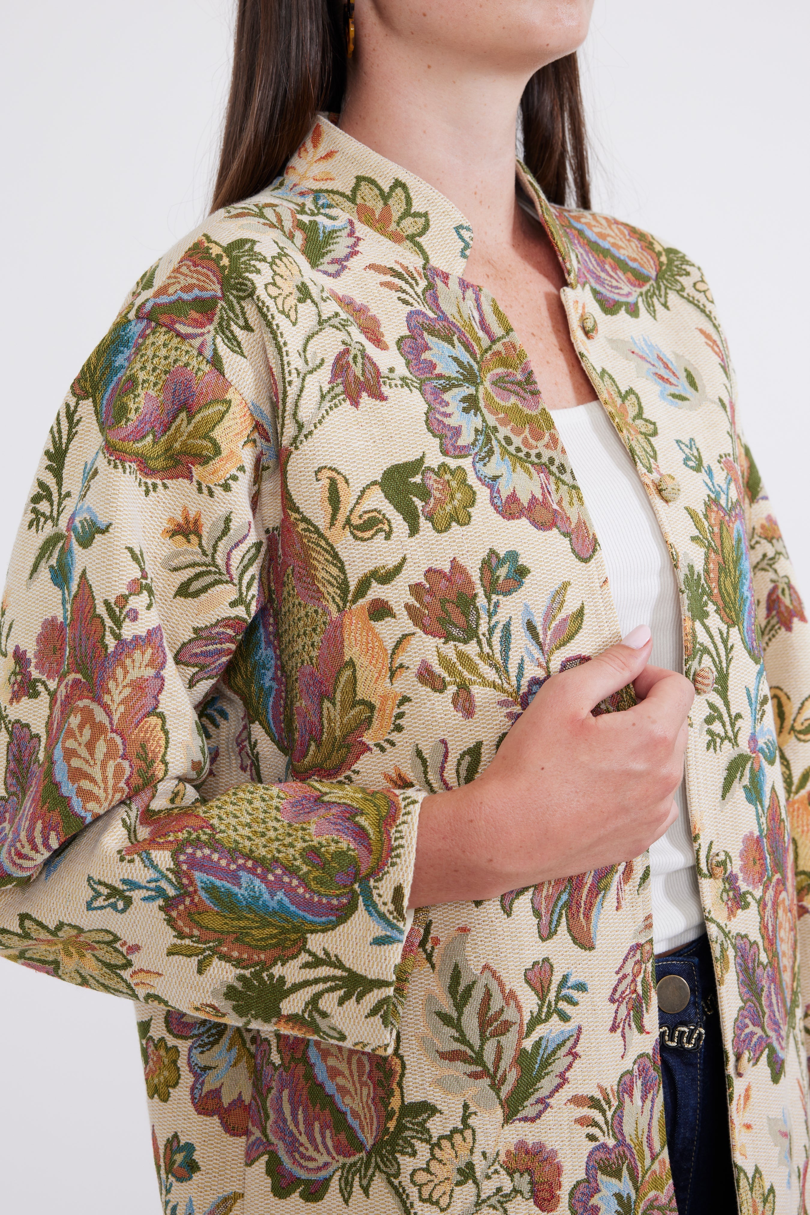 Janean Midi Jacket - Rainbow Floral Jacquard