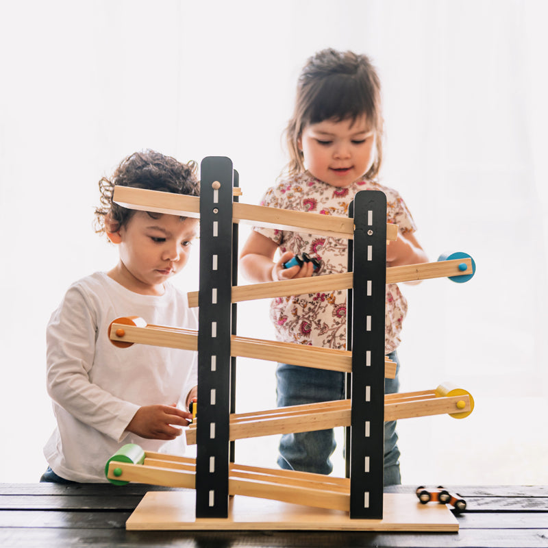Fast Track Wooden Cars and Race Track Toy for Toddlers