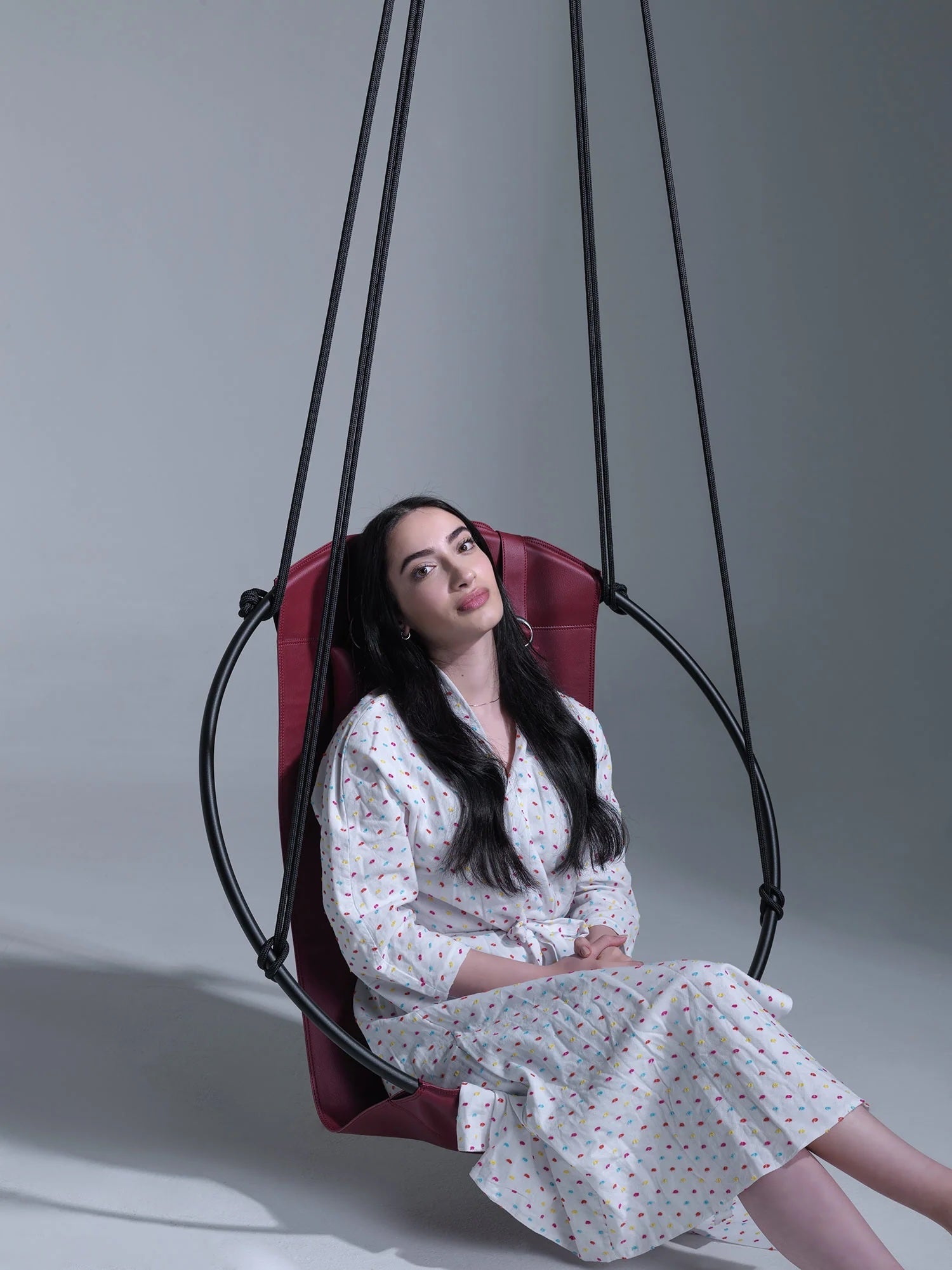 Faux Leather Round Hanging Chair Burgundy