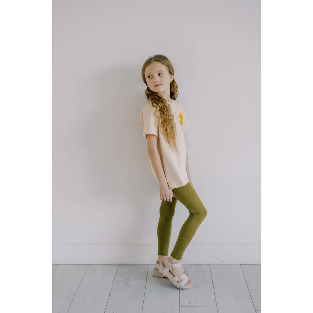 Kids Lightweight Leggings in Olive Green