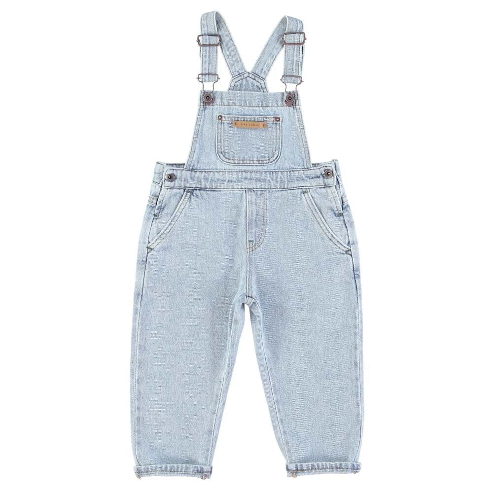 Unisex Dungarees w/ Green Logo - Washed Light Blue Denim - FINAL SALE