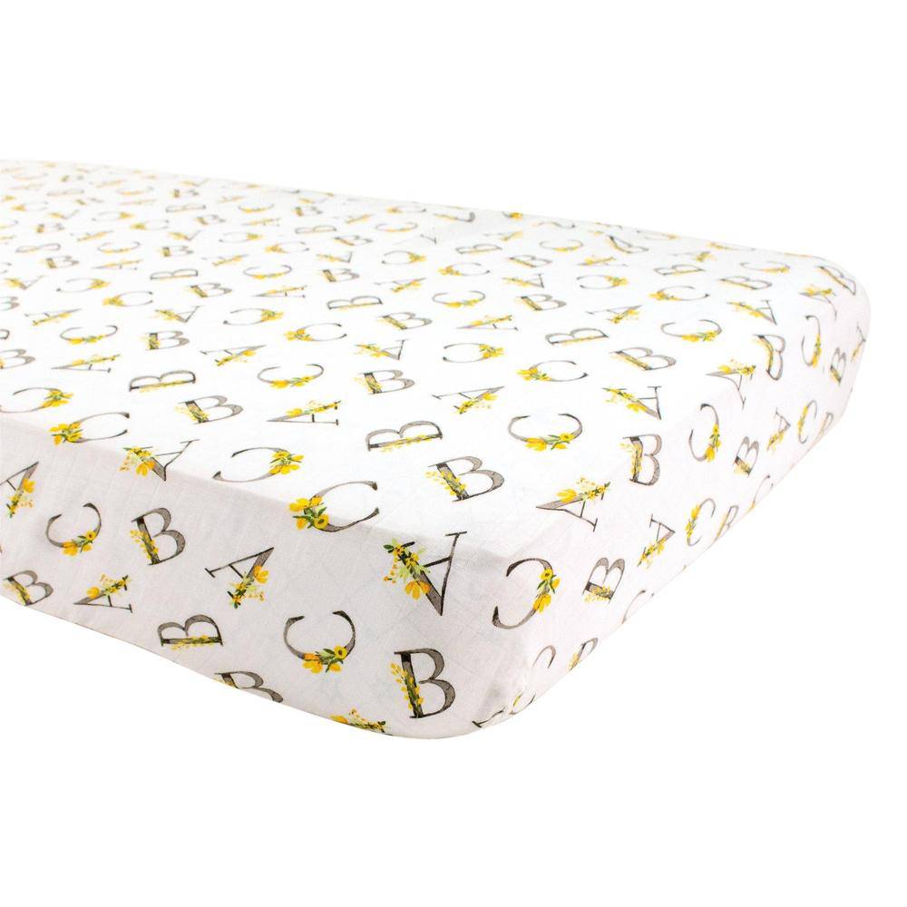 Floral Alphabet Oh So Soft Muslin Crib Sheet Crib Sheet Bebe au Lait   