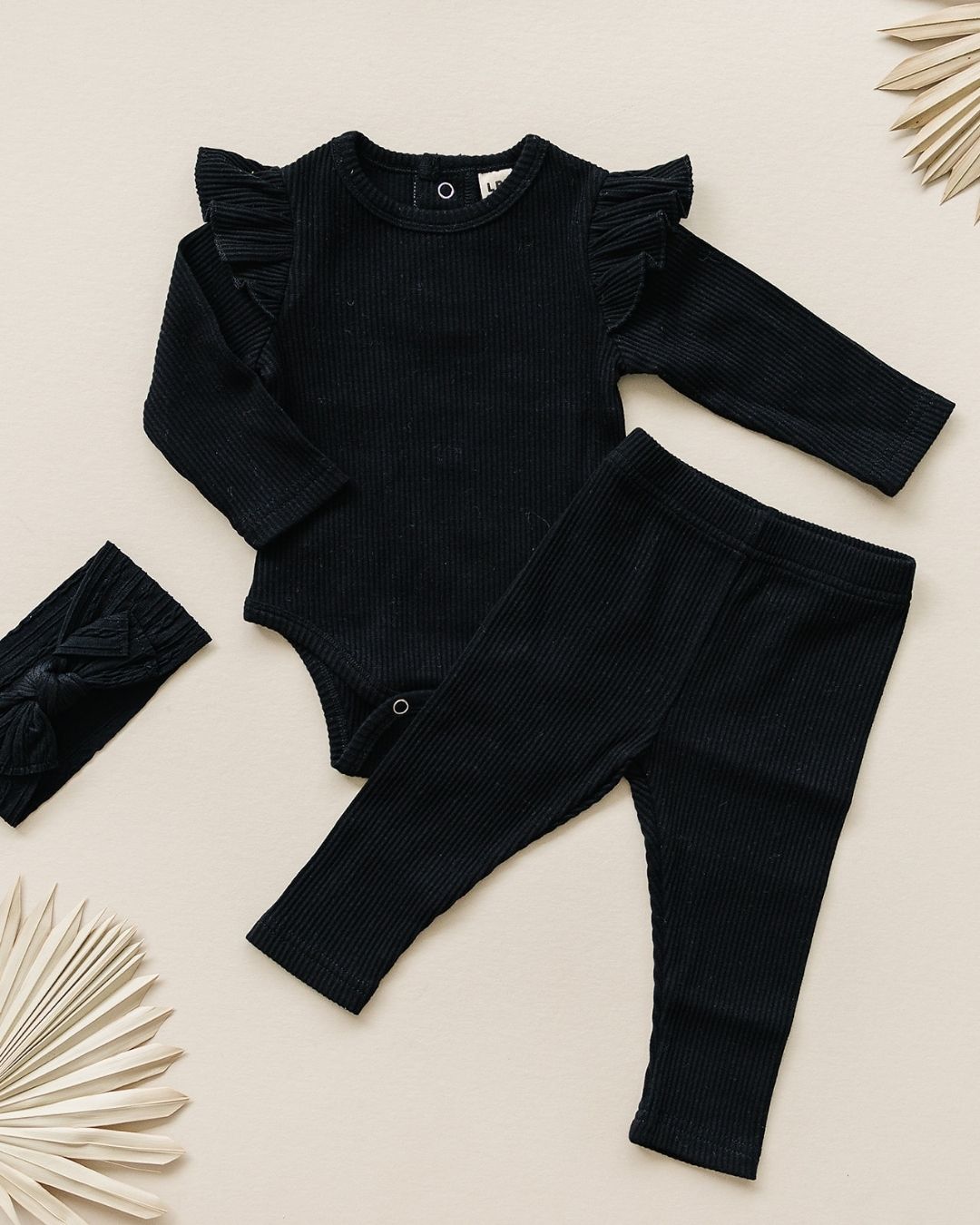 Flutter Sleeve Baby Bodysuit | Black