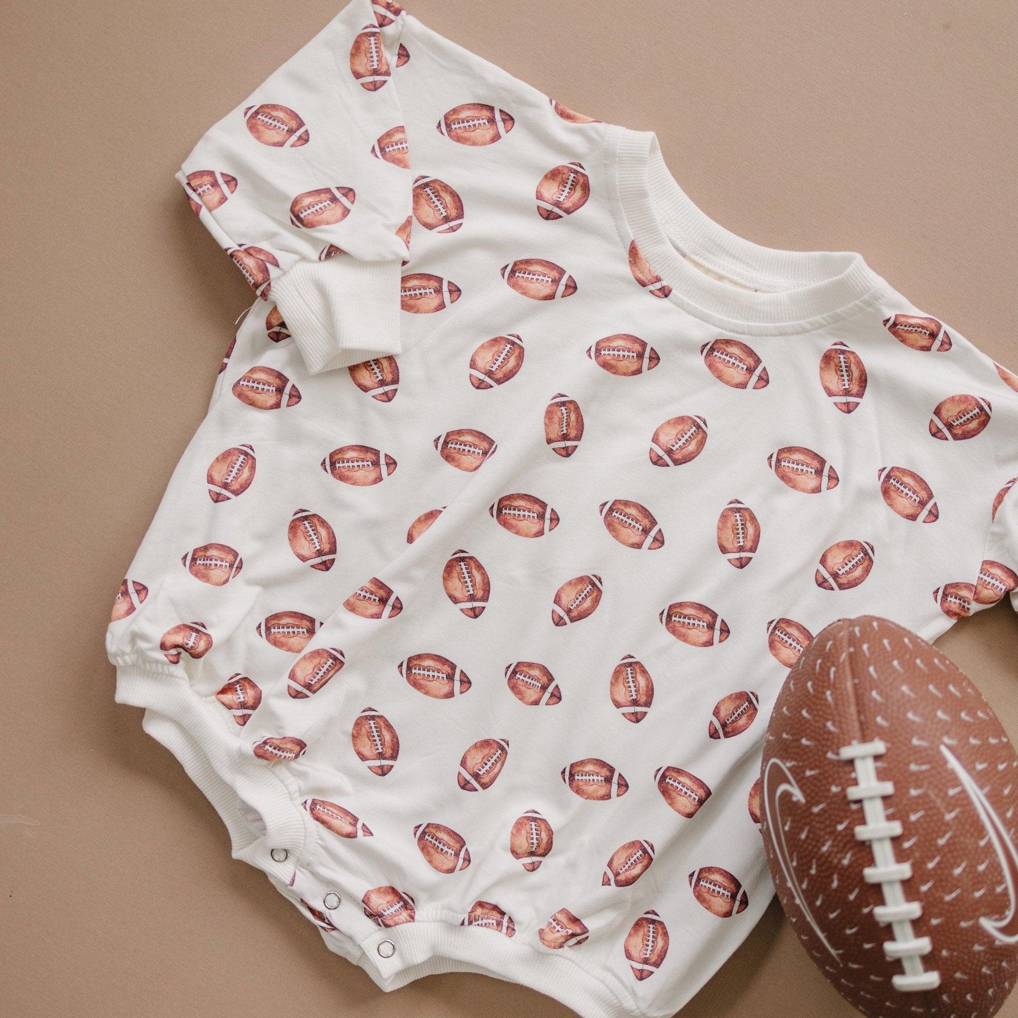 Football Print Bamboo Bubble Romper