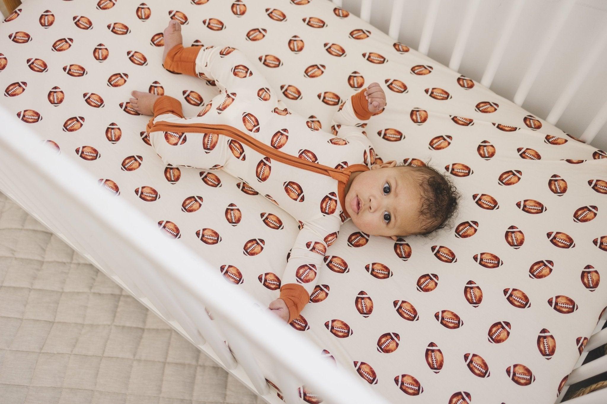 Football Print Bamboo Crib Sheet