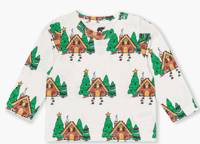 Long Sleeve Slub Jersey Crewneck Tee - Gingerbread House