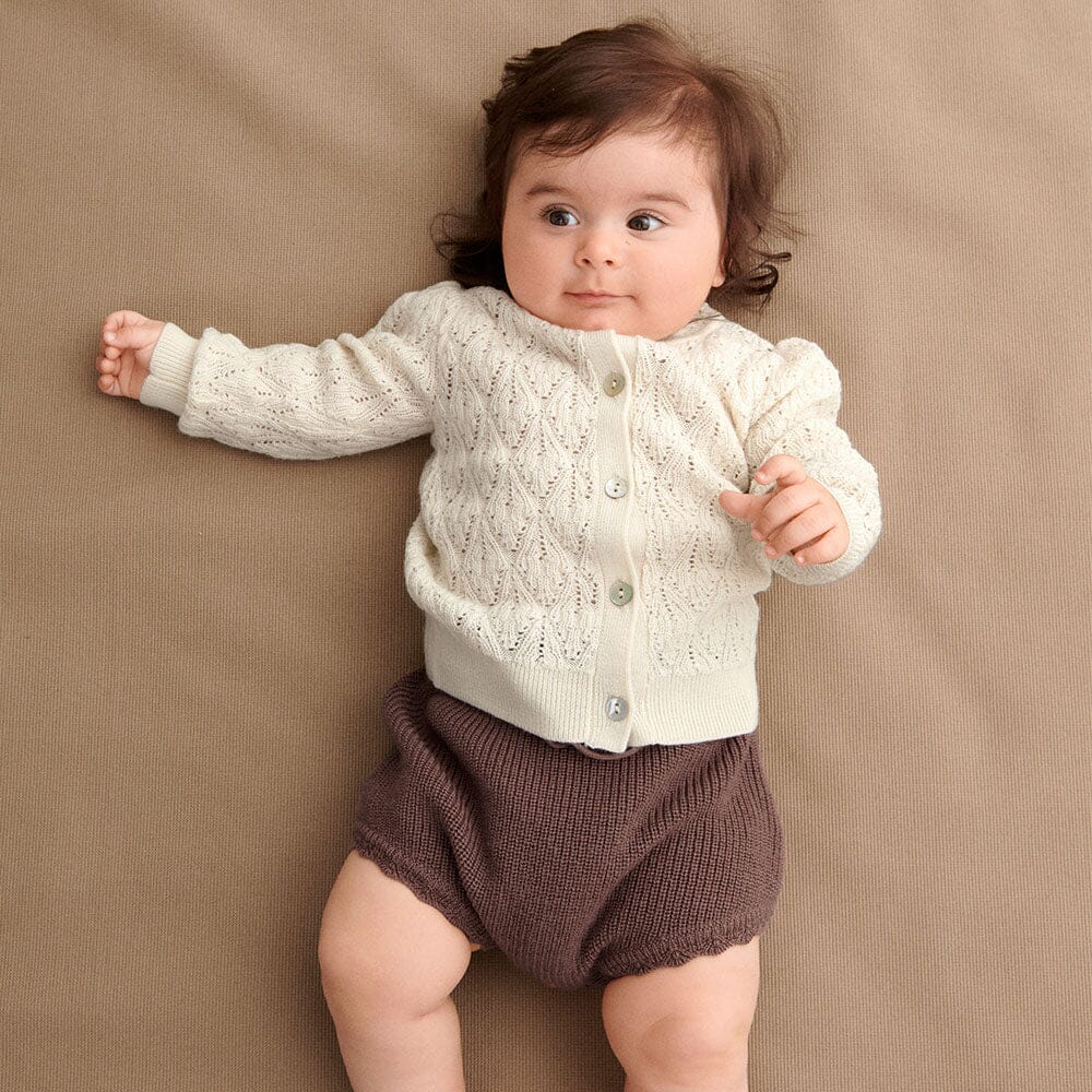 Baby Pointelle & Lace Cardigan - Ecru