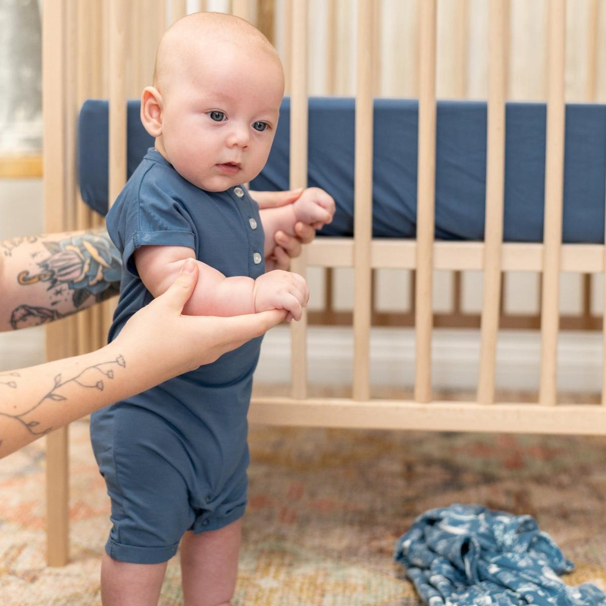 Button Romper - Bijou Blue