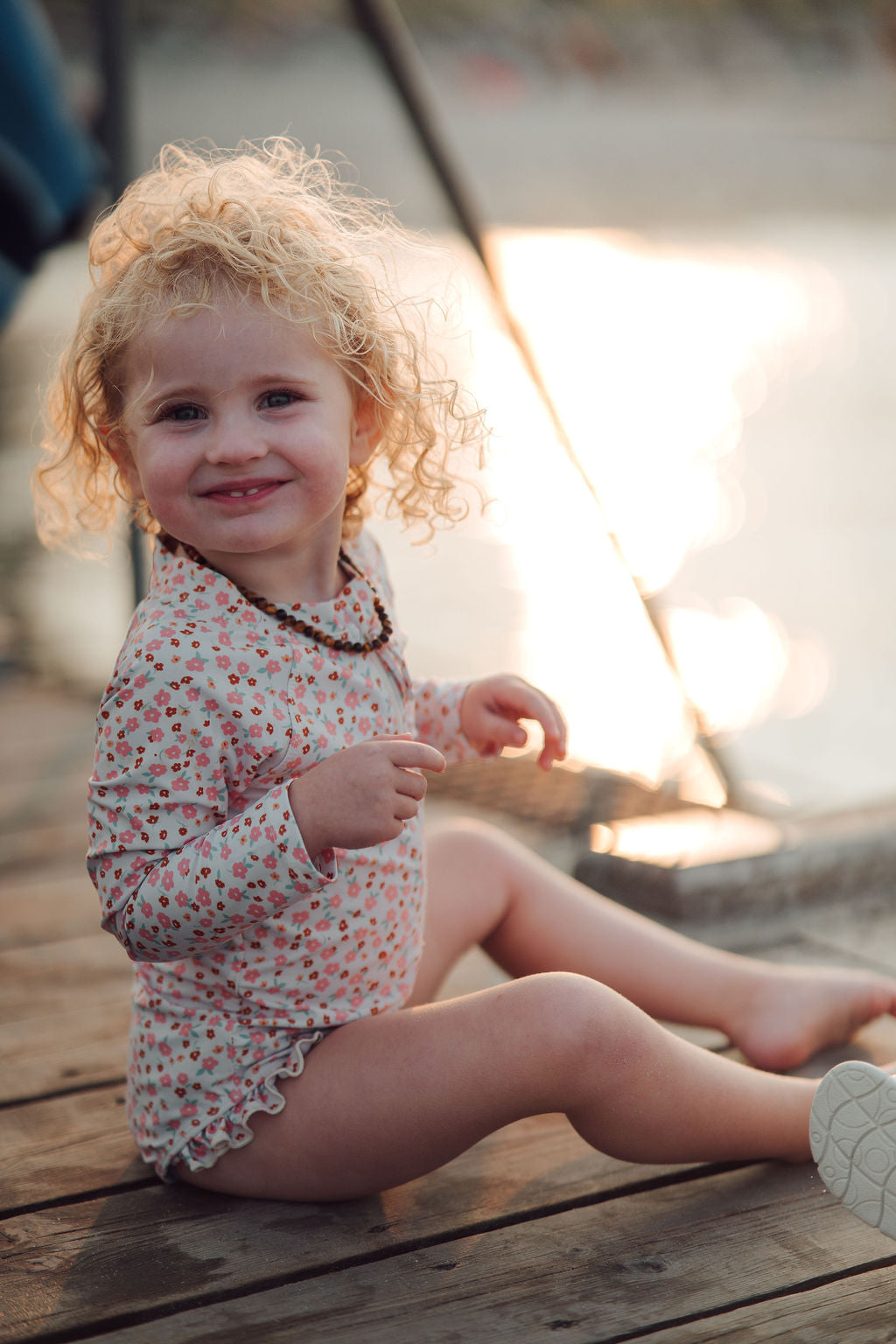 Long Sleeve Rashguard Ruffle Swimsuit | UPF + Recycled - Sunset Meadow