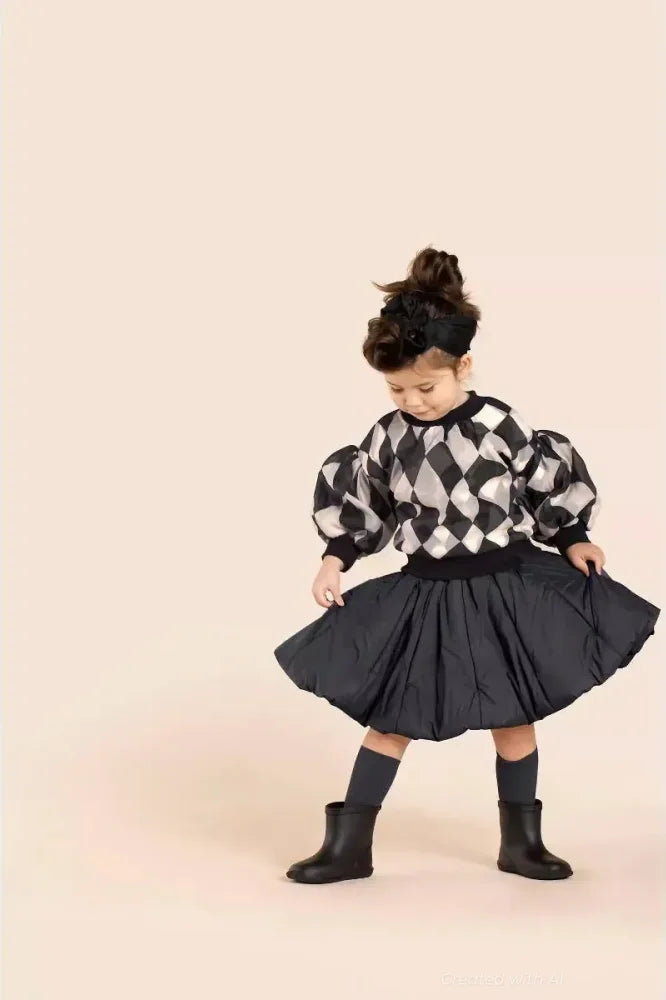 Girls Organza & Terry Sweatshirt - Black