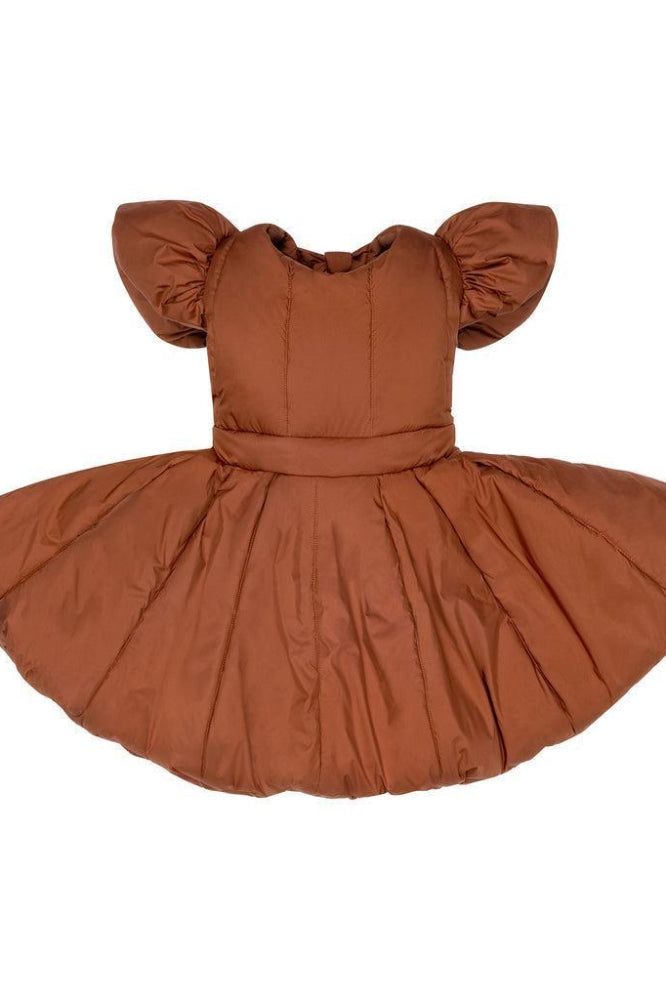 Girls Quilted Nylon Pinafore Dress - Rust
