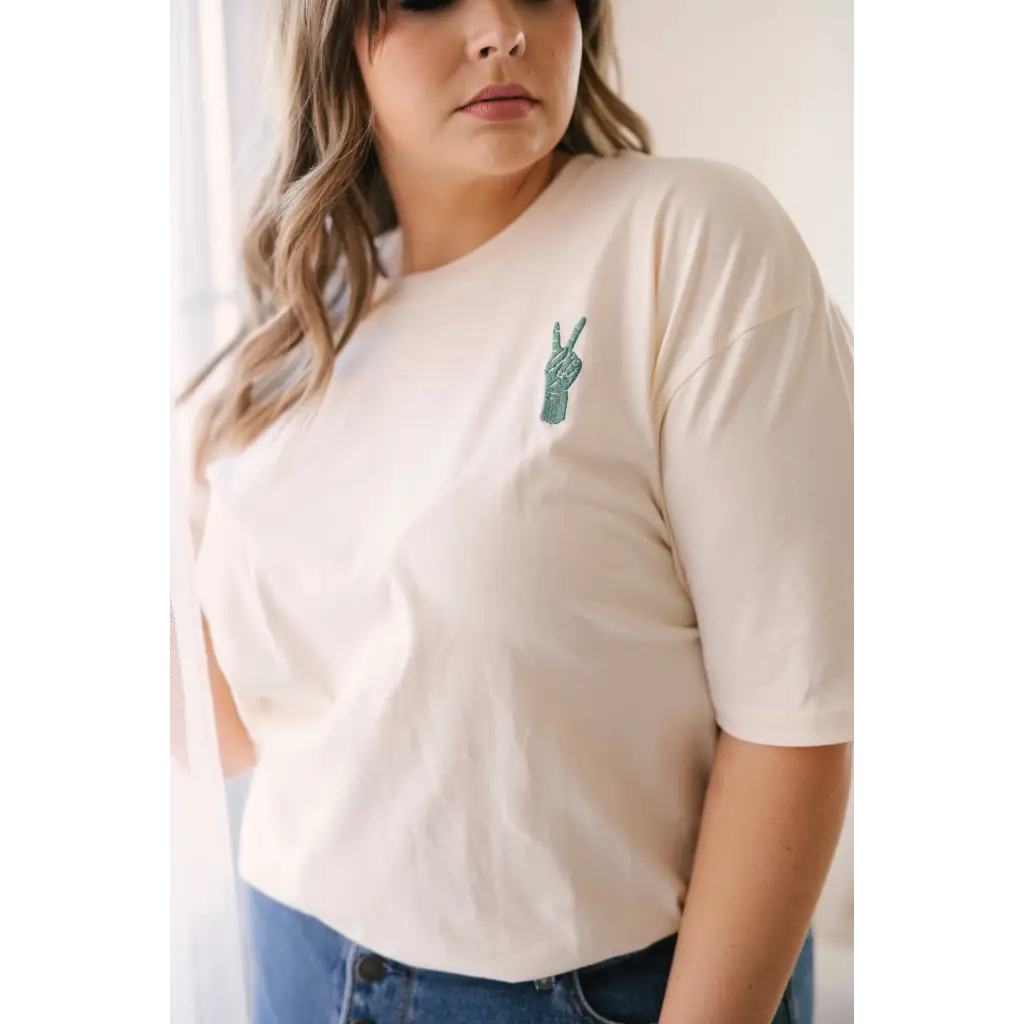 Good Vibes Embroidered Peace T-Shirt for Adults