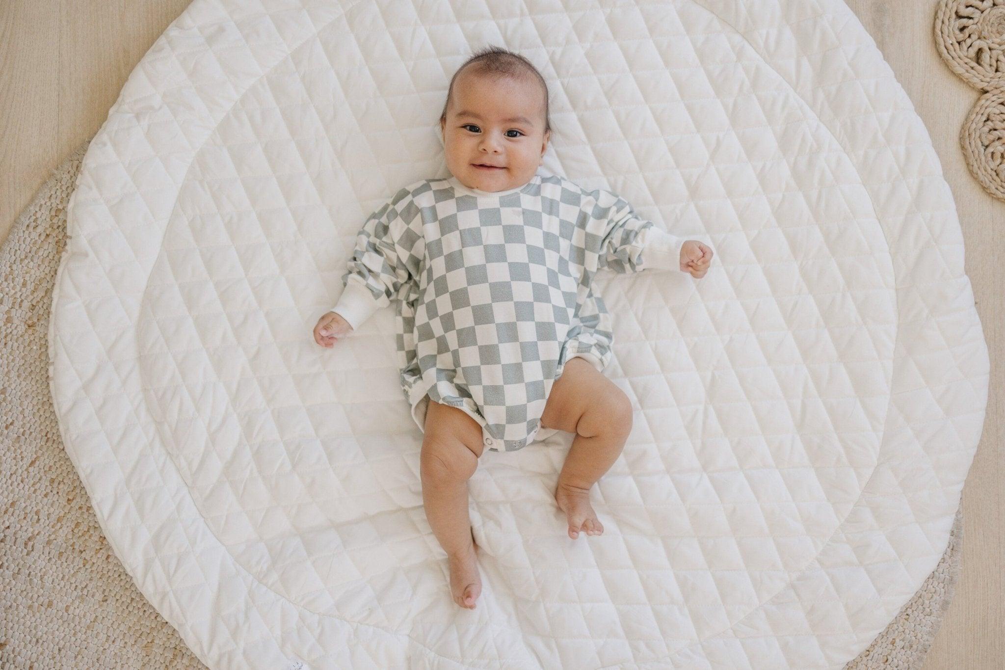 Gray Checkered Bamboo Bubble Romper