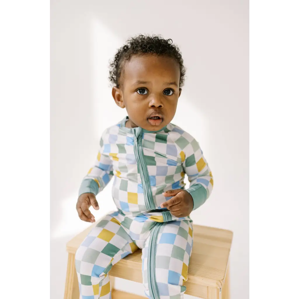 Green Checkerboard Bamboo Baby Sleeper