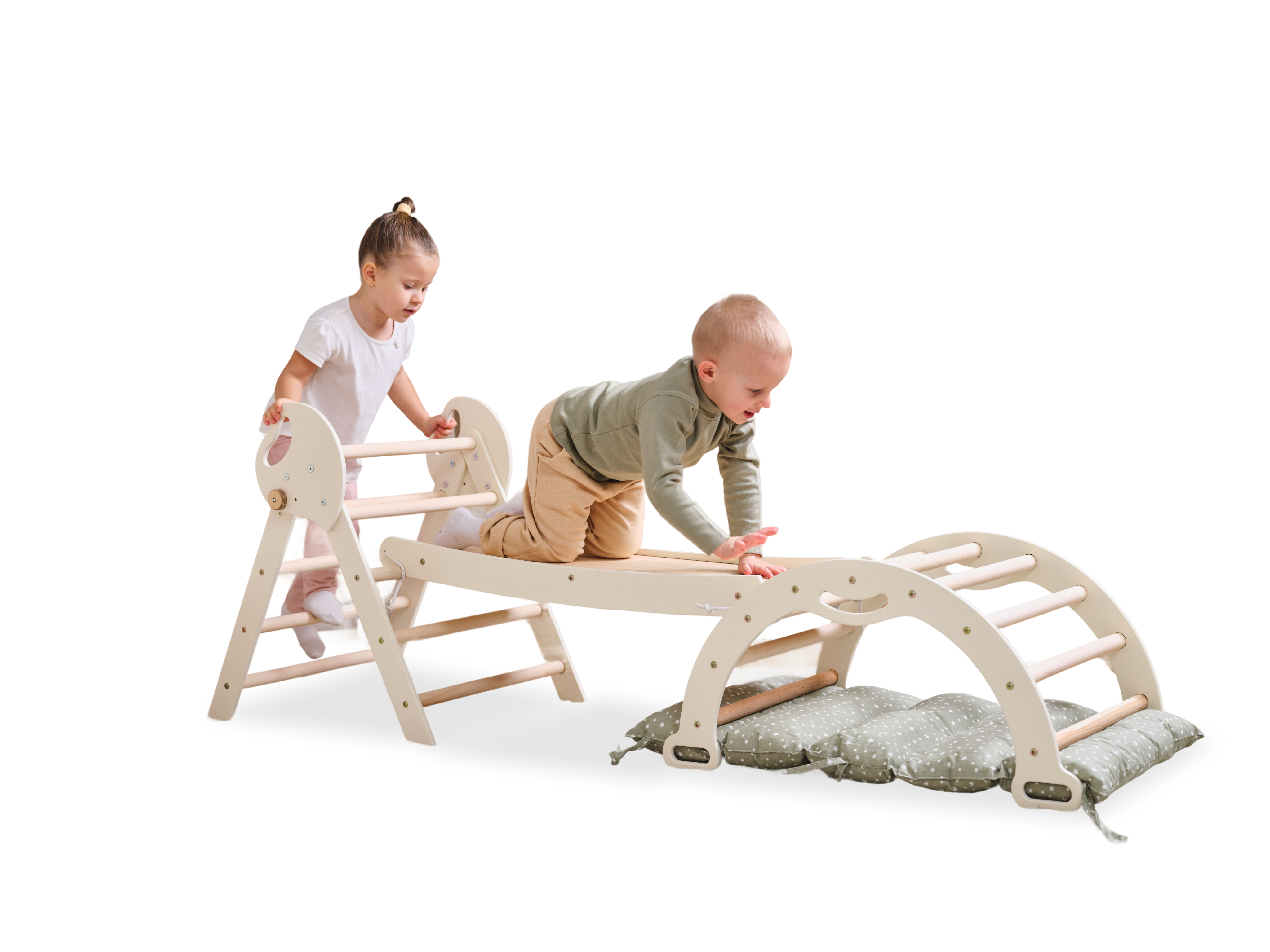 4in1 Montessori Climbing Set: Pikler Triangle, Arch, Slide Board, and Cushion for Toddlers (1–3 Years)