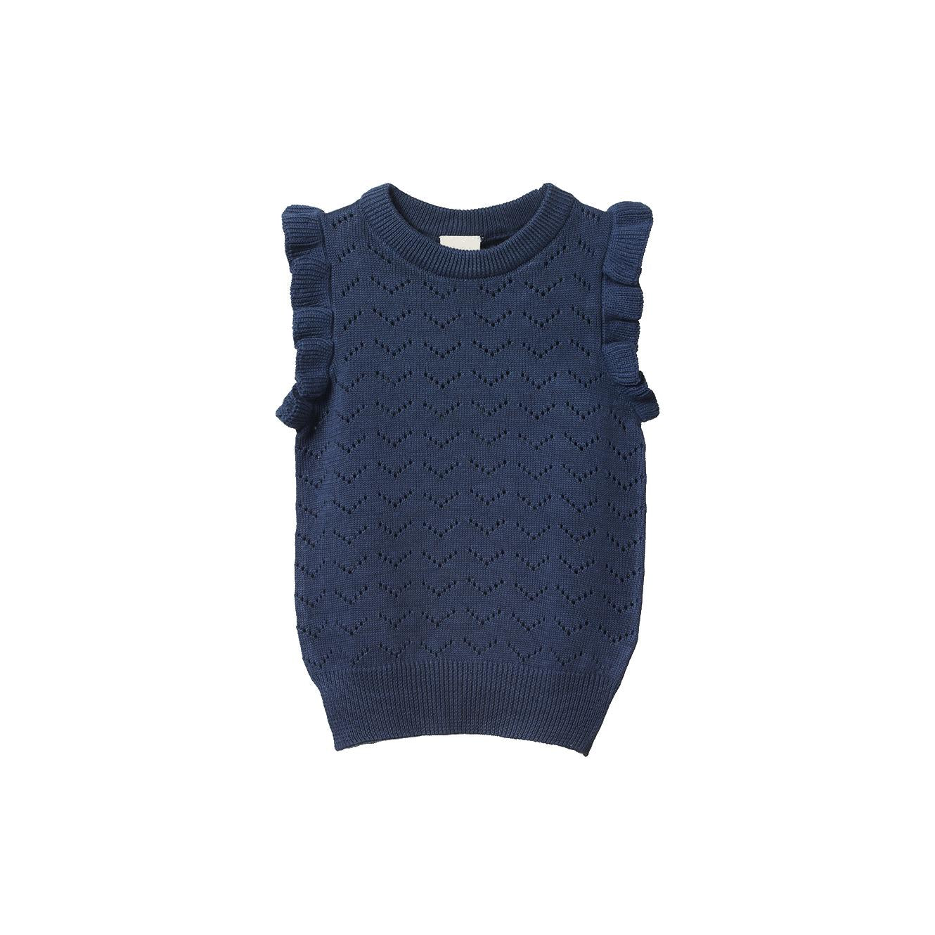 Baby Mathilde Vest - Vintage Indigo Pointelle