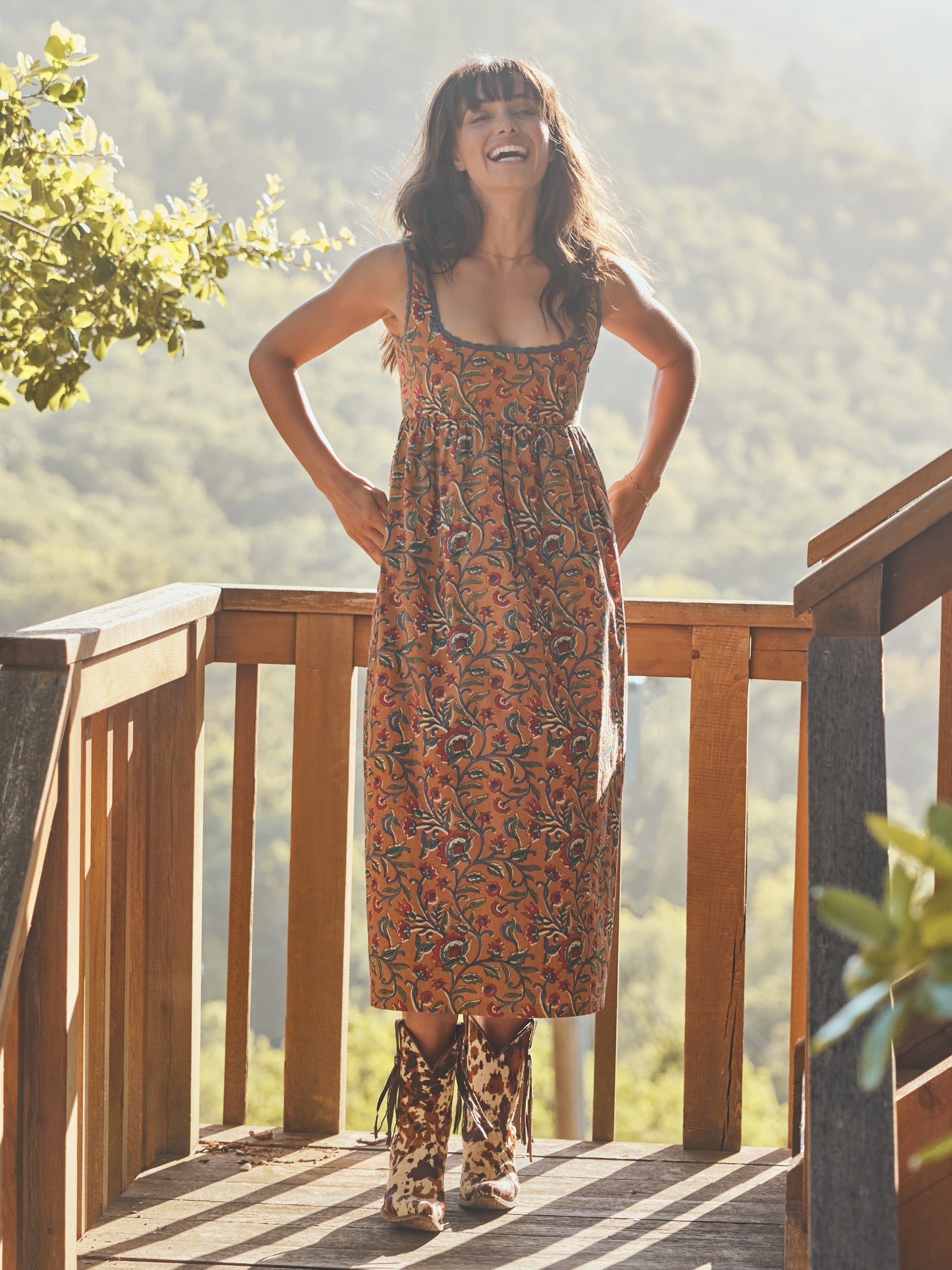 Emily Midi Dress - Tawny/Multicolor Floral print