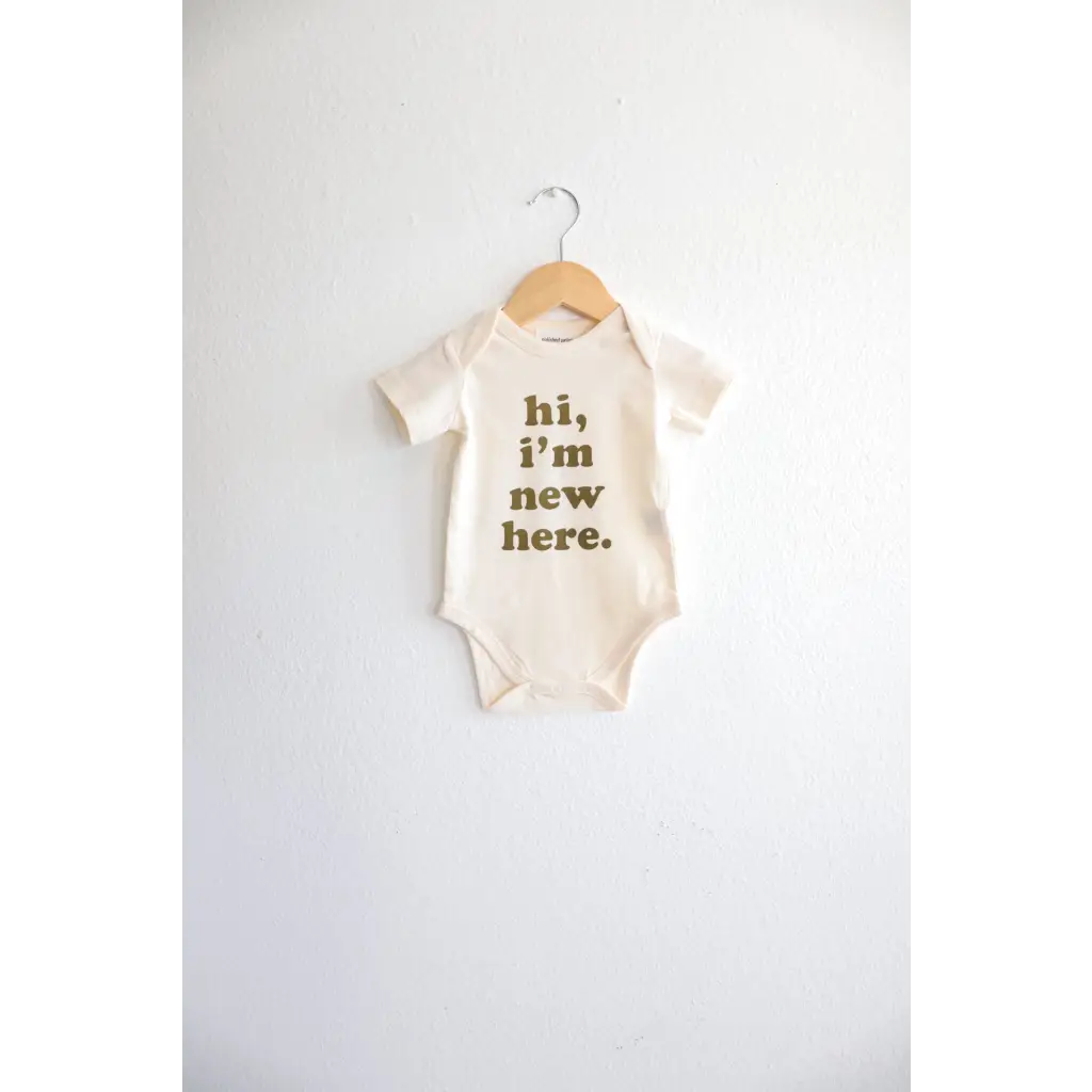 Hi, I’m New Here Baby Onesie in Fir Green