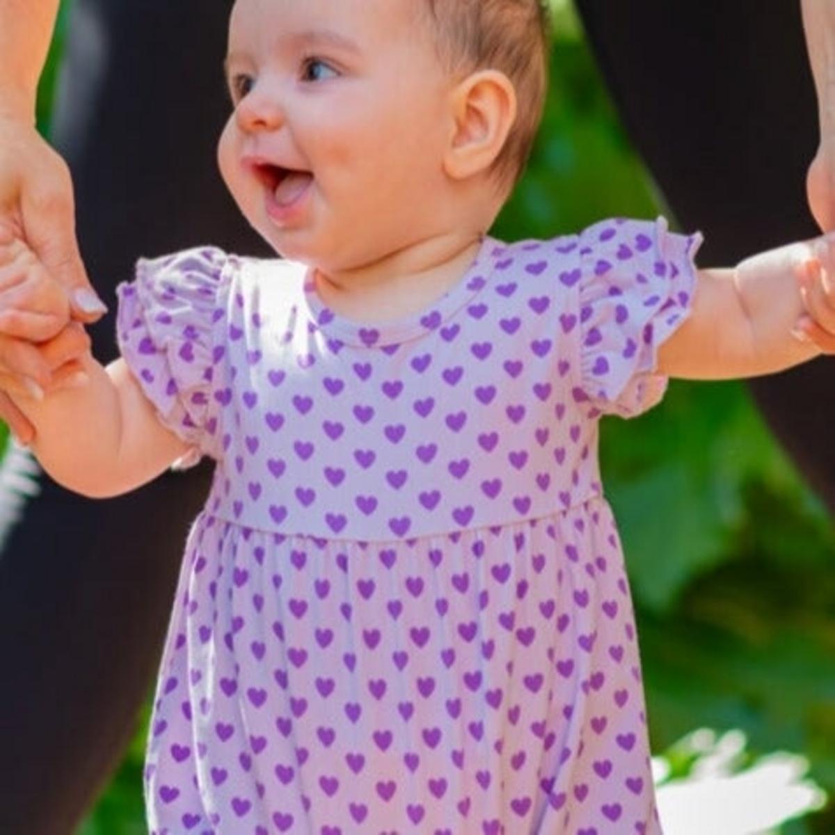 Ruffle Romper - Purple Hearts