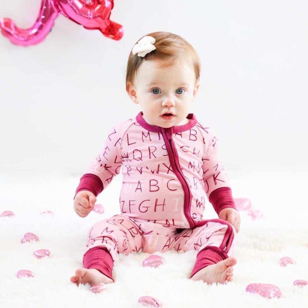 I <3 U ABC Bamboo Zippy Romper - Berry