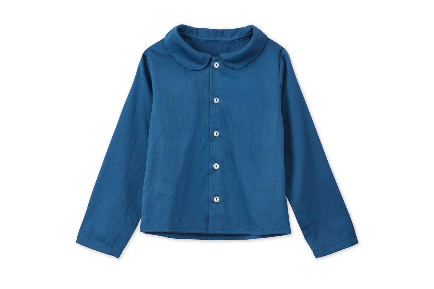 LS Organic Cotton Woven Peter Pan Collared Shirt - Navy Blue
