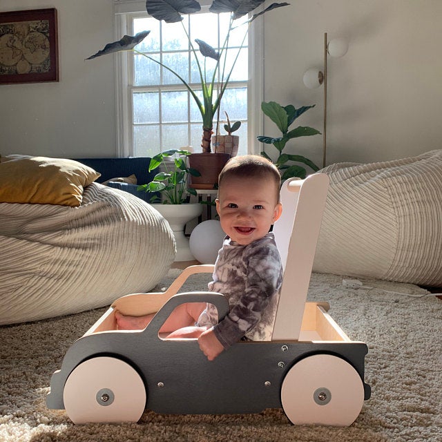 Luma Buggy: Charcoal Gray Truck Handcrafted Baby Wooden Push Walker Cart  Luma Goods Co.   