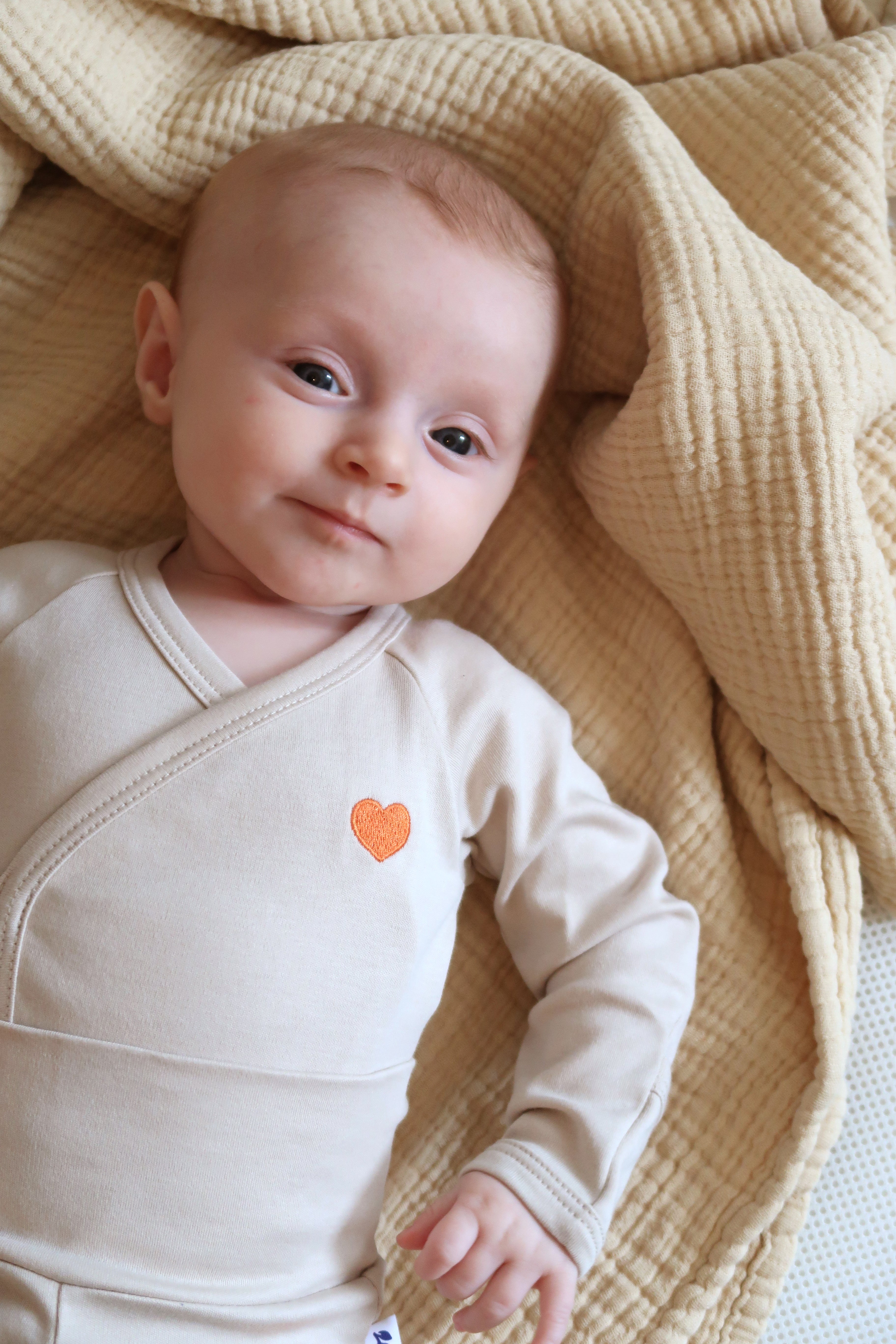 Organic Pima Cotton Baby Kimono Body - Sand With Heart