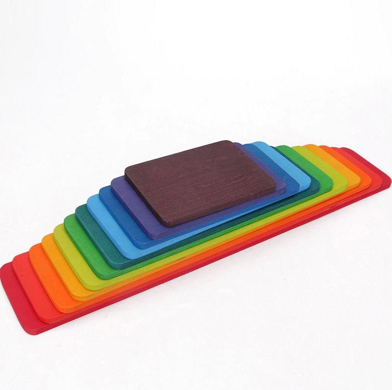 **Pre-order (Ships in 2-3 Weeks)**11 Pcs Wooden Rainbow Rectangular Building Boards in Primary Colors