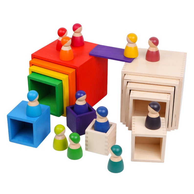 **Pre-order (Ships in 2-3 Weeks)**6-Piece Basswood Wooden Rainbow Nesting Box Set | Painted & Hand-Stained Finishes | Montessori Stacking Toy