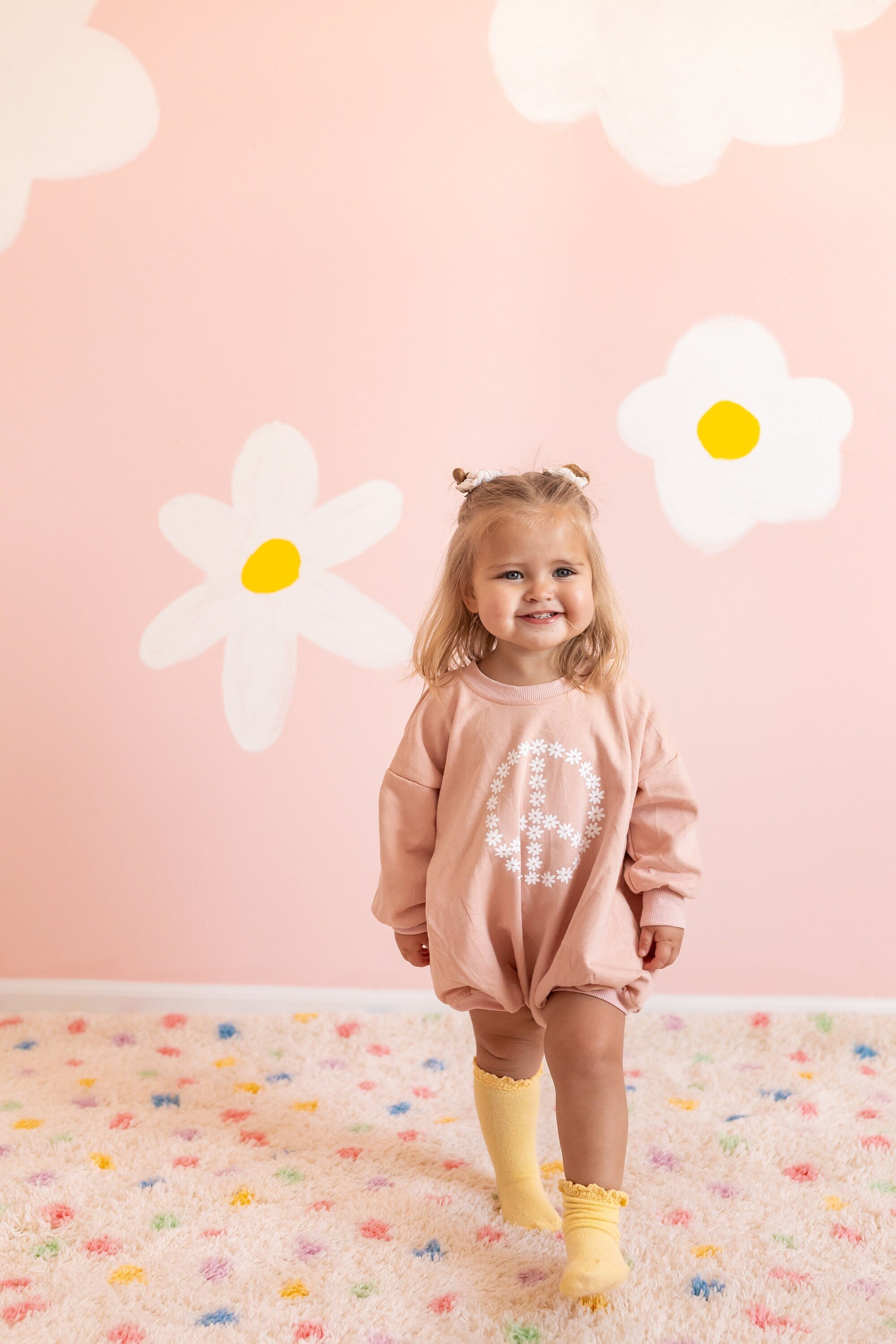 Daisy Peace Sign Sweatshirt Romper - more colors