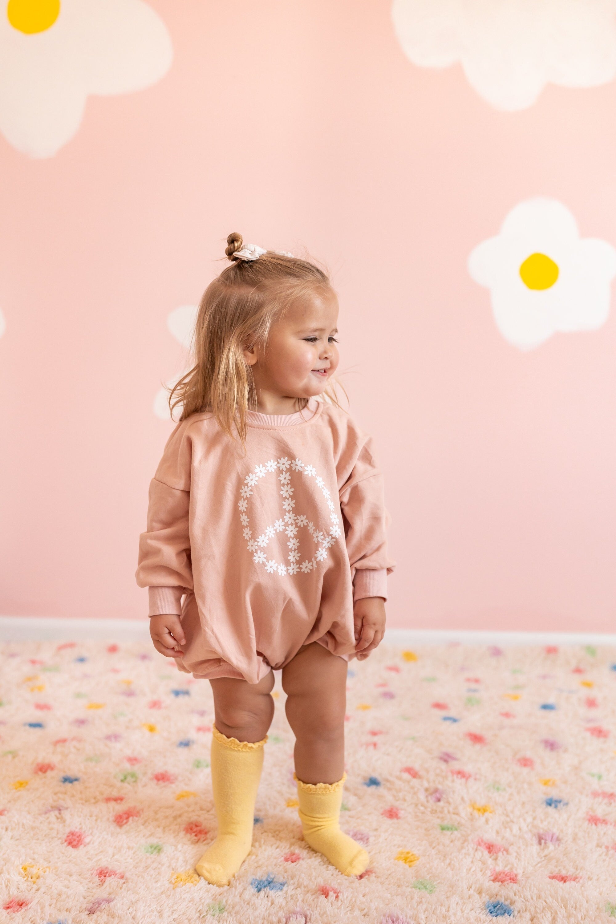 Daisy Peace Sign Sweatshirt Romper - more colors