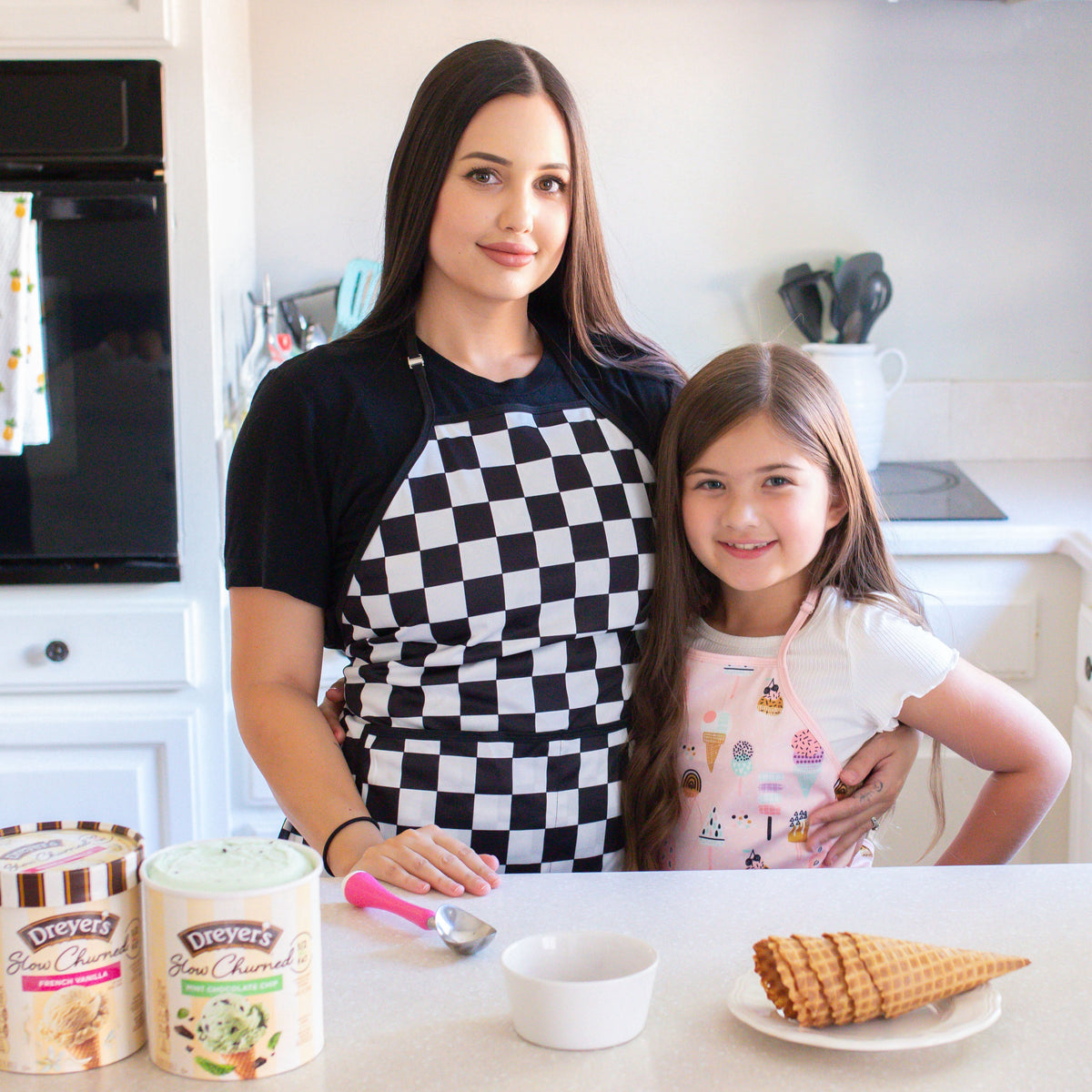 Black Checkerboard Apron - fits sizes youth small through adult 2XL