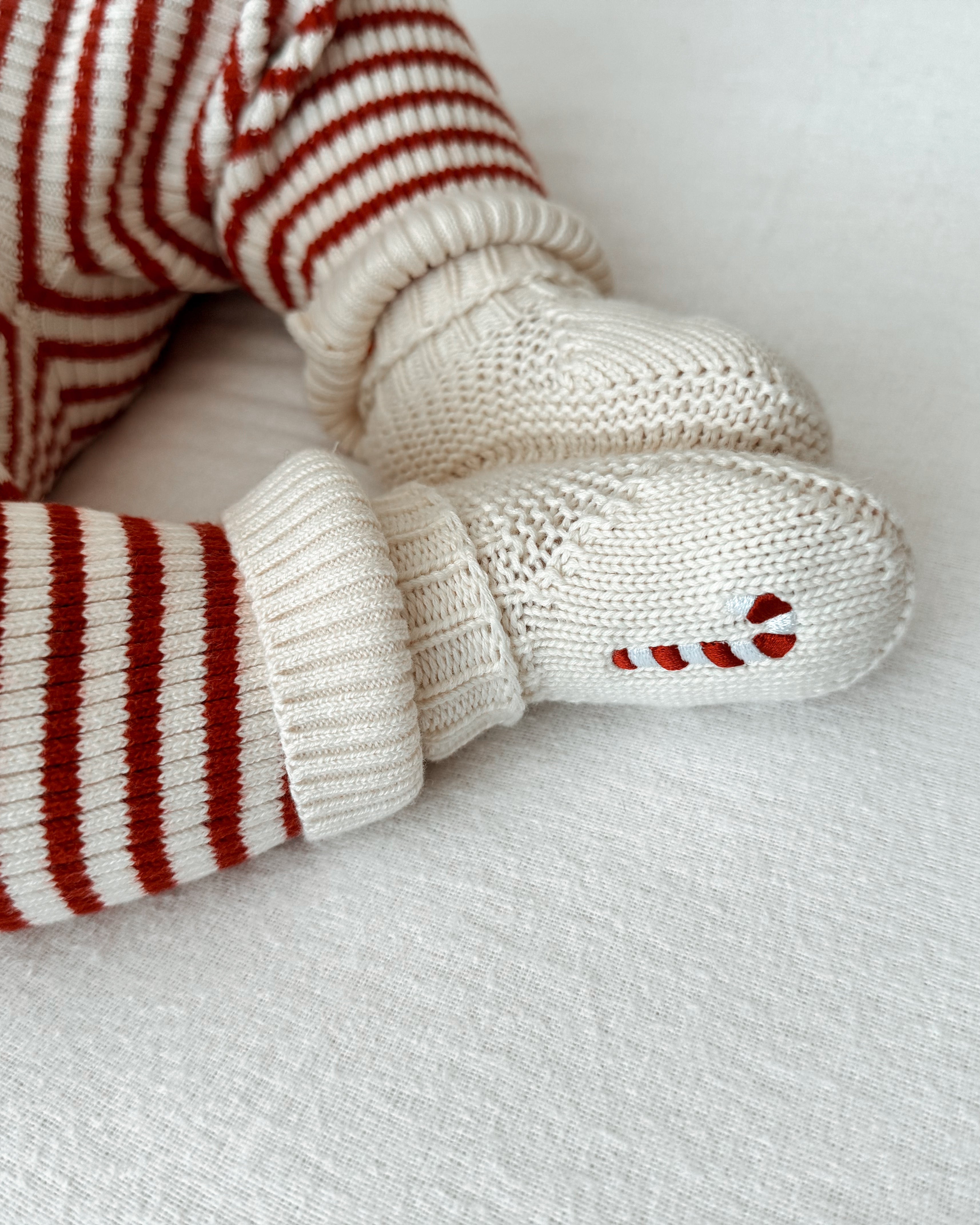 Candy Cane Embroidered Booties