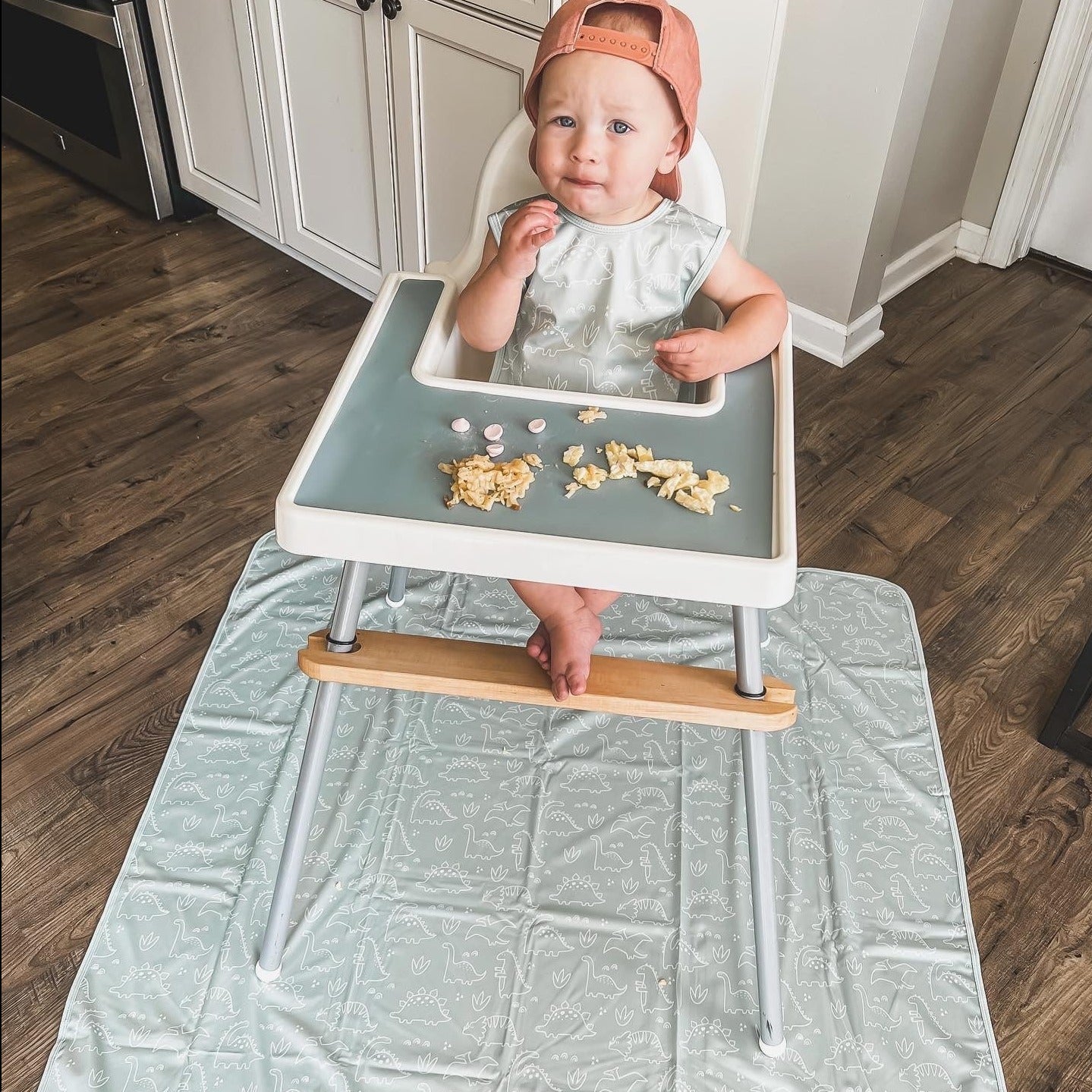 Dino Friends - Sage Splash Mat - A Waterproof Catch-All for Highchair Spills and More!  BapronBaby   