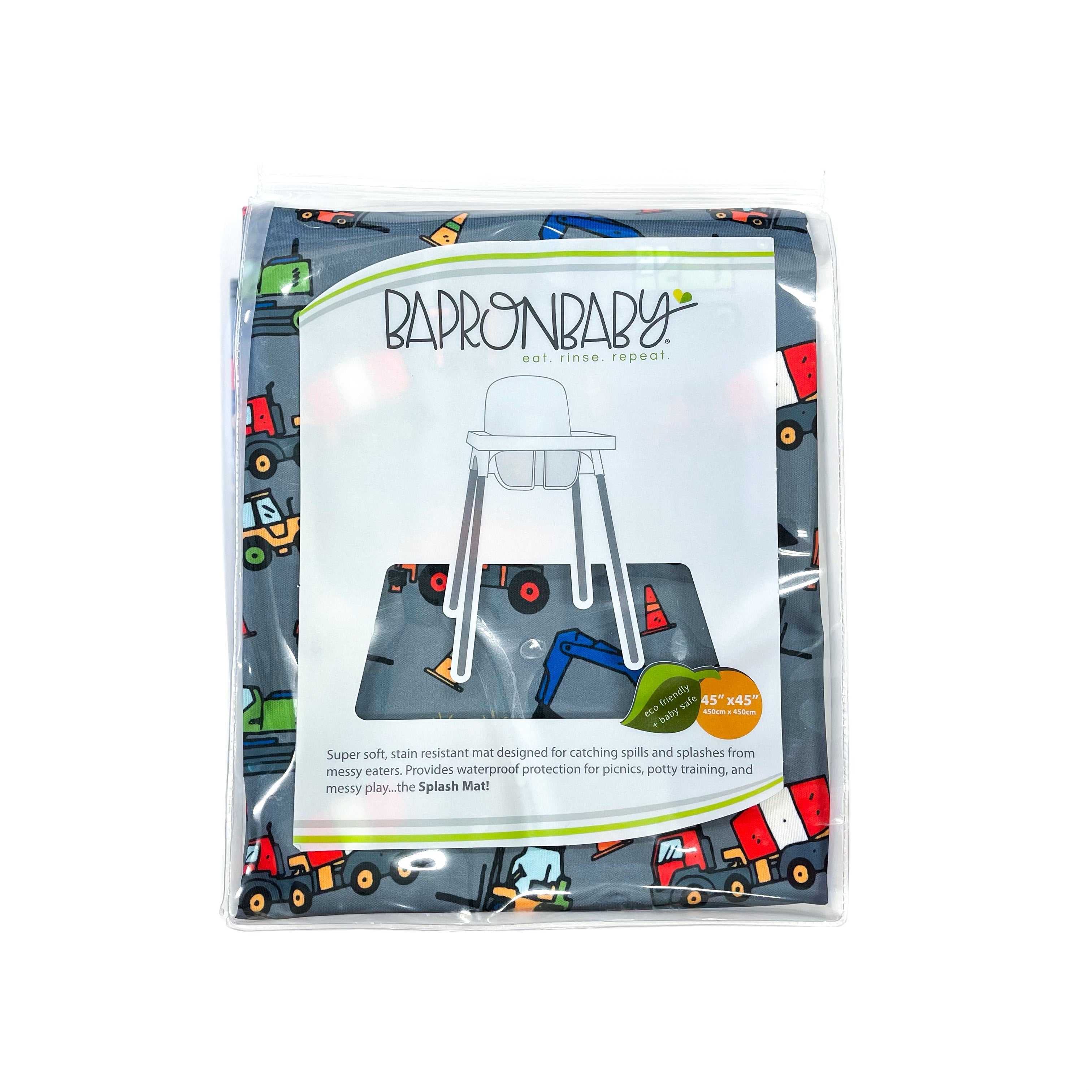 Construction Zone Splash Mat - A Waterproof Catch-All for Highchair Spills and More!  BapronBaby   