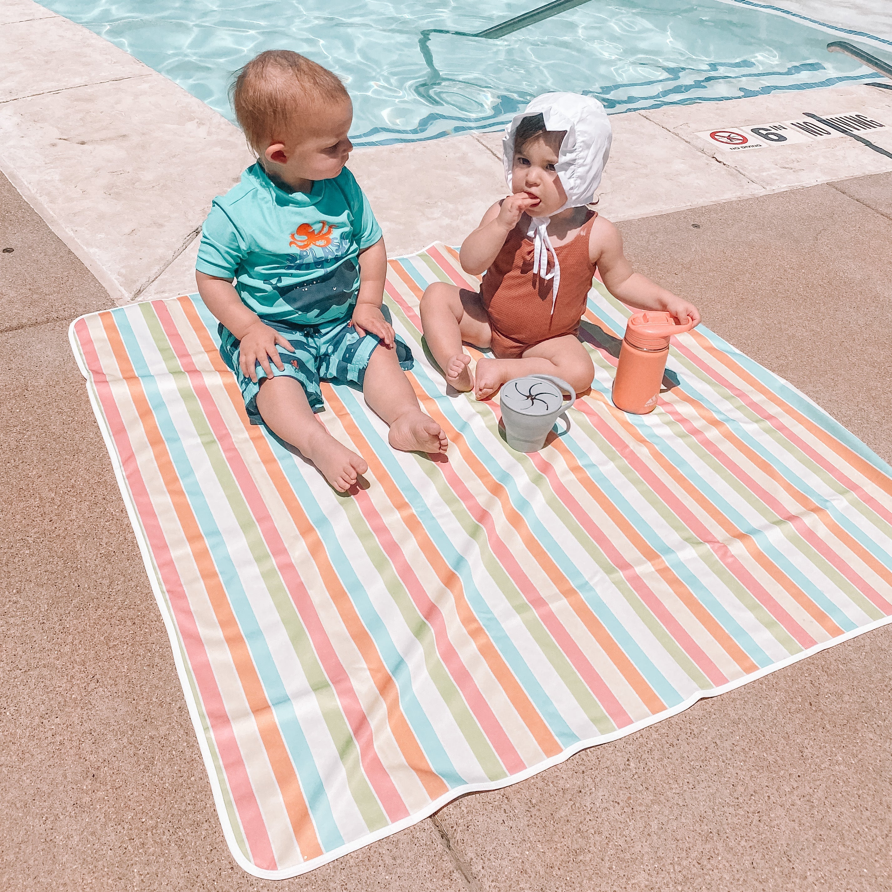 Rainbow Stripes Splash Mat - A Waterproof Catch-All for Highchair Spills and More!  BapronBaby   