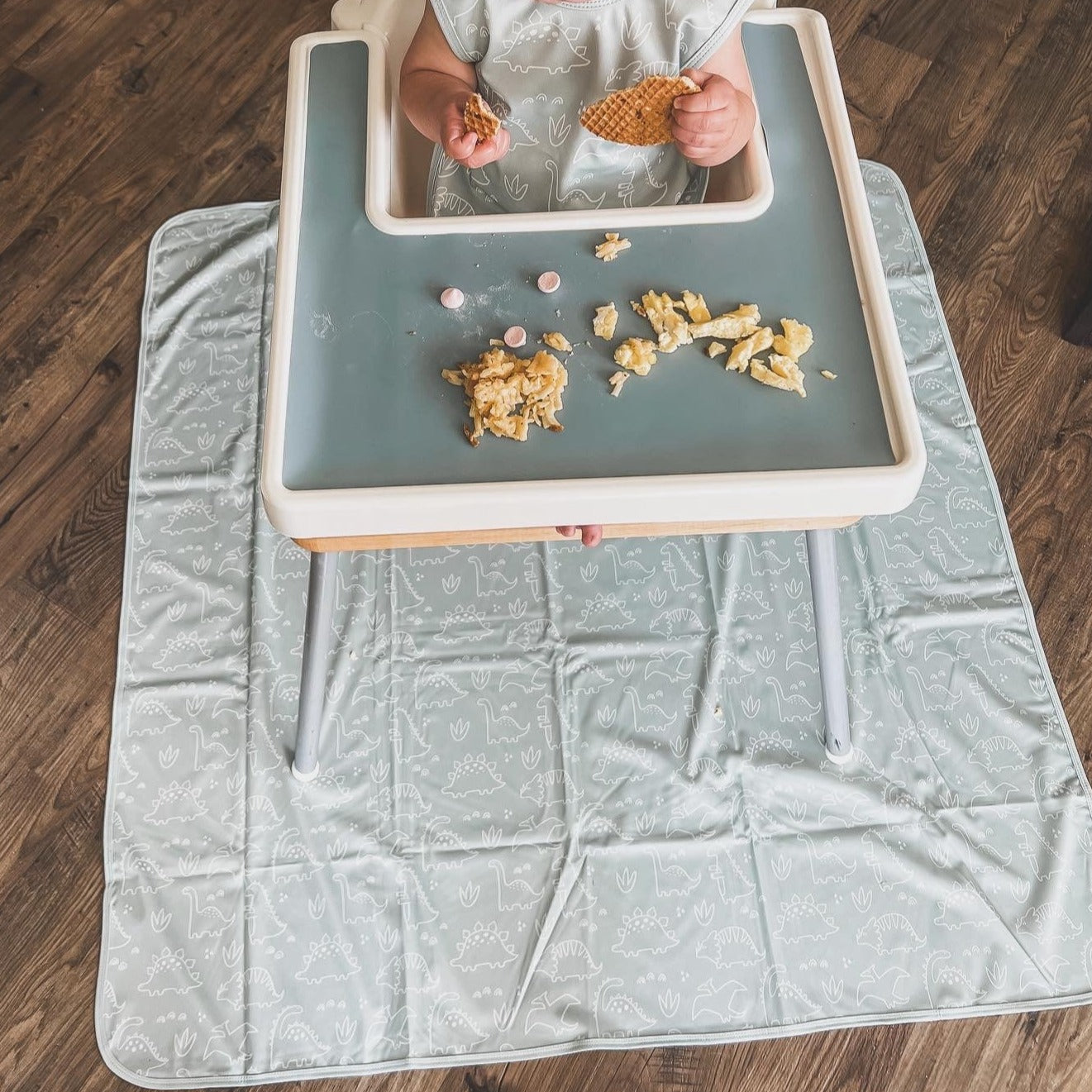 Dino Friends - Sage Splash Mat - A Waterproof Catch-All for Highchair Spills and More!  BapronBaby   