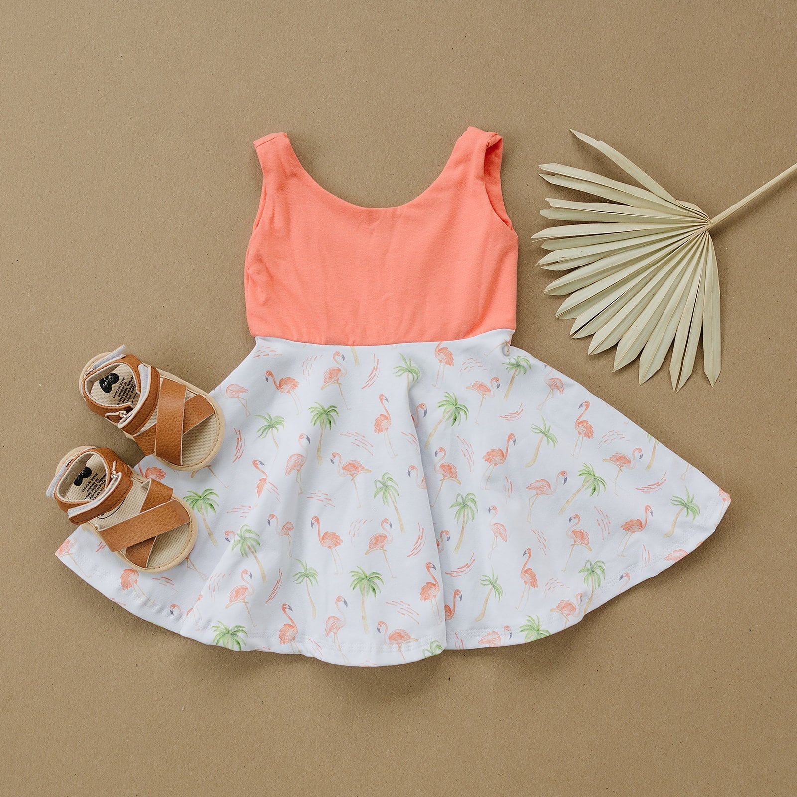 Peach Flamingo Twirl Dress (Peach Bodice) Dress doodle & jack   