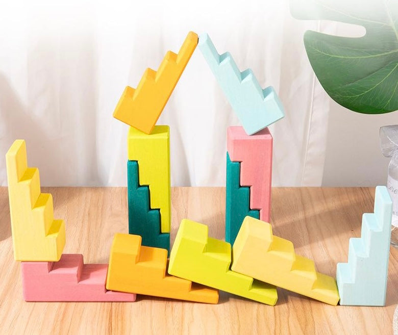 **Pre-Order (Ships in 2–3 Weeks)**12-Piece Stained Stepped Roof Building Block Set — Pastel / Macaron Colors