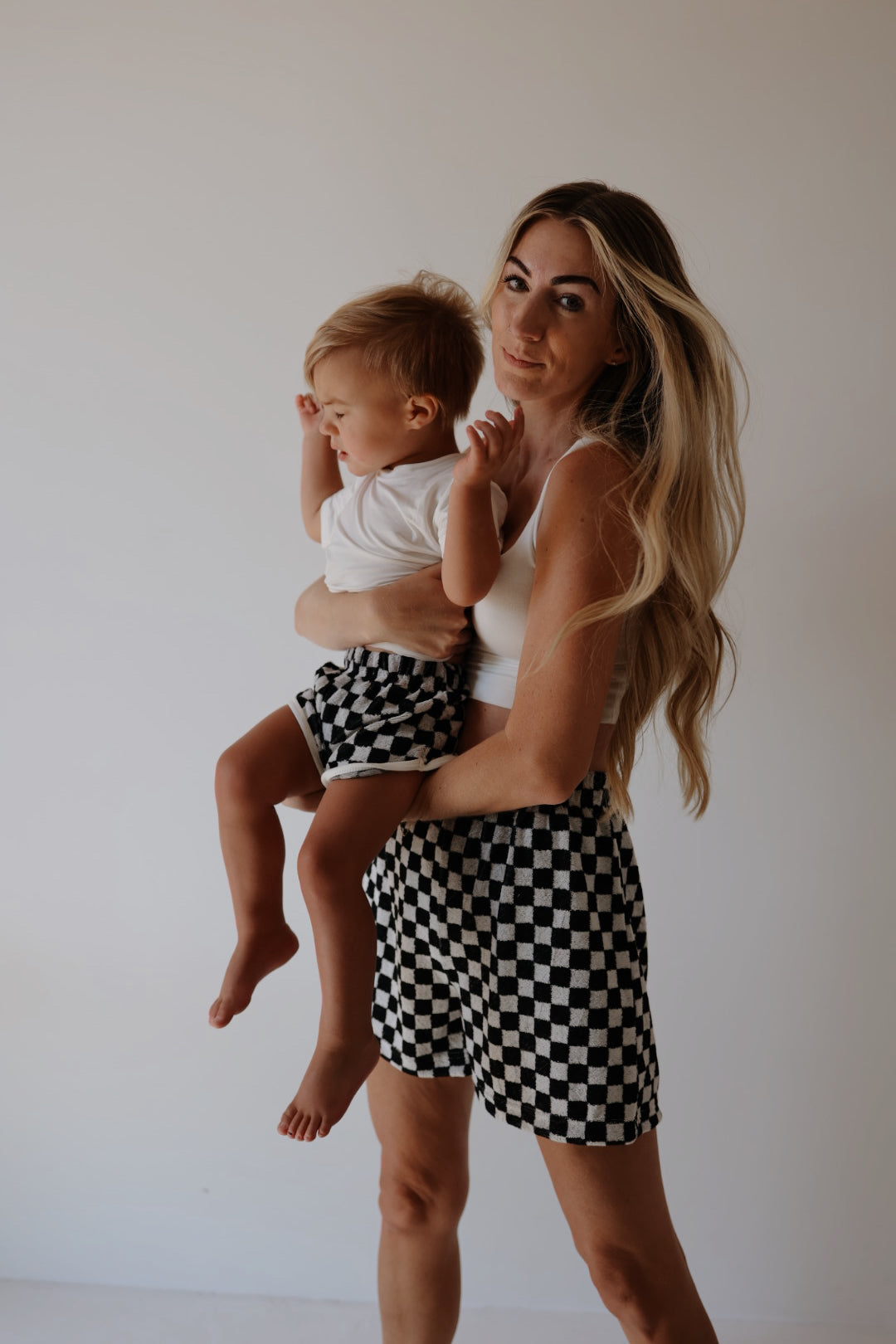 Women's Terry Shorts  | Black + White Checkerboard