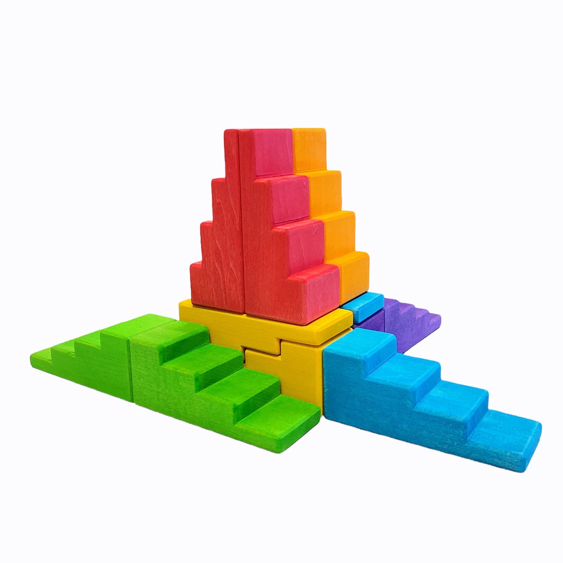 **Pre-order (Ships in 2-3 Weeks)**12-Piece Stained Stepped Roof Building Block Set — Primary Rainbow Colors