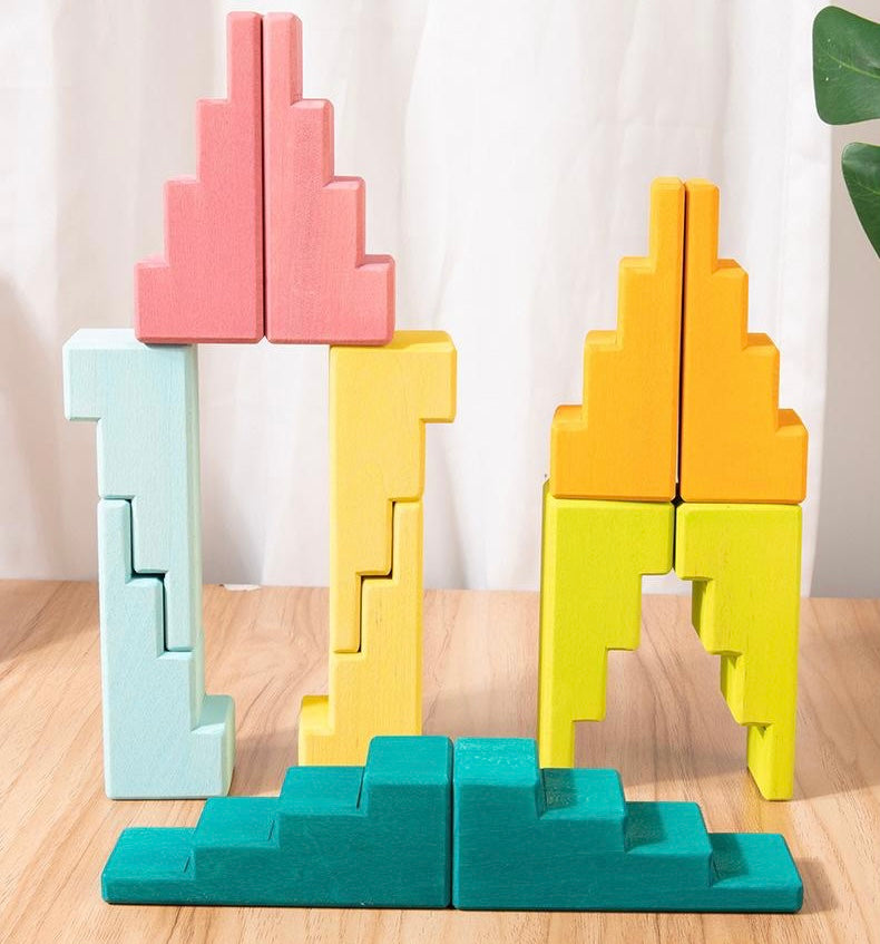 **Pre-Order (Ships in 2–3 Weeks)**12-Piece Stained Stepped Roof Building Block Set — Pastel / Macaron Colors