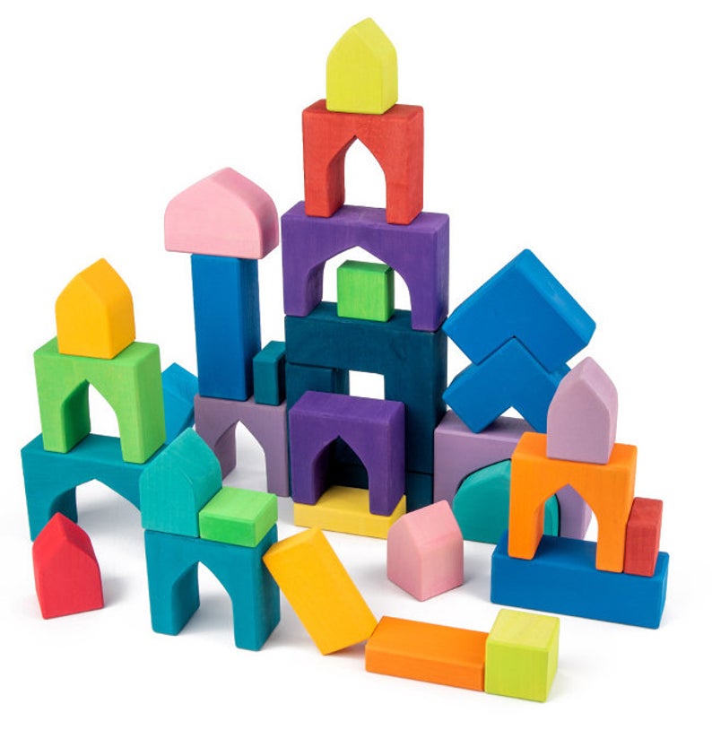 **Pre-order (Ships in 1-2 Weeks)**54 Pcs STAINED Arabian 1001 Nights Inspired Wooden Building Blocks Set with Tray