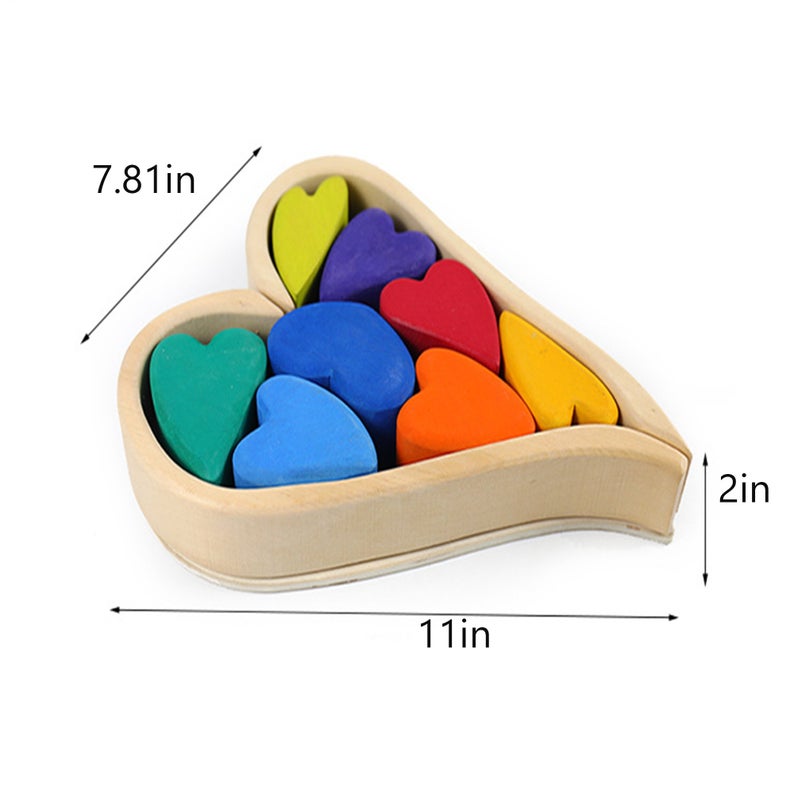 **Pre-order (Ships in 1-2 Weeks)**10-Piece Stained Wooden Rainbow Heart Stacking Puzzle Blocks