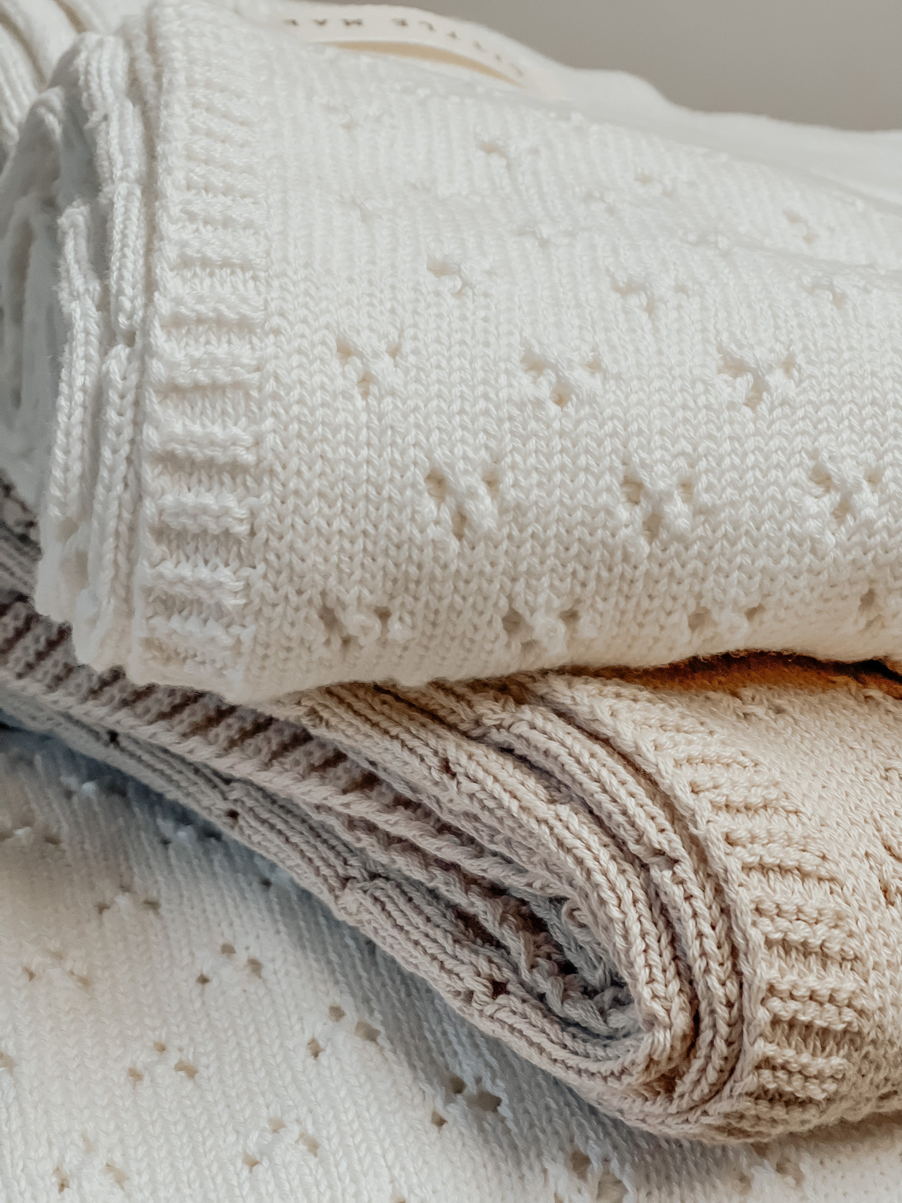 Vanilla White Pointelle Knit Blanket