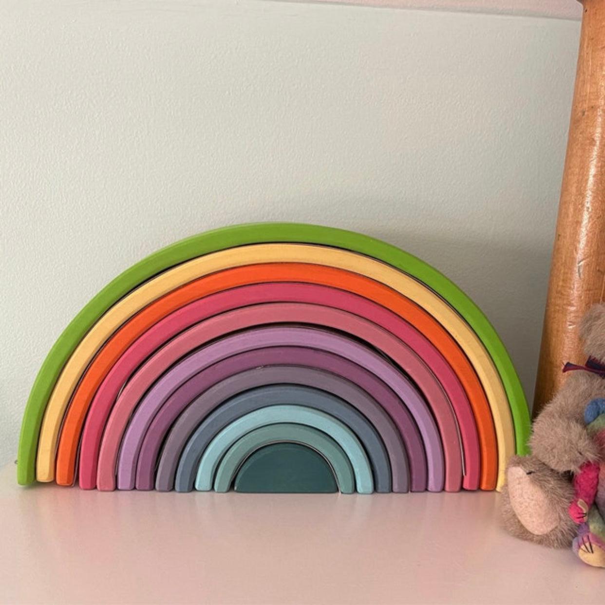 **Pre-order (Ships in 1-2 Weeks)**12-Piece Large Wooden Rainbow Stacking Blocks – Pastel / Macaron Colors