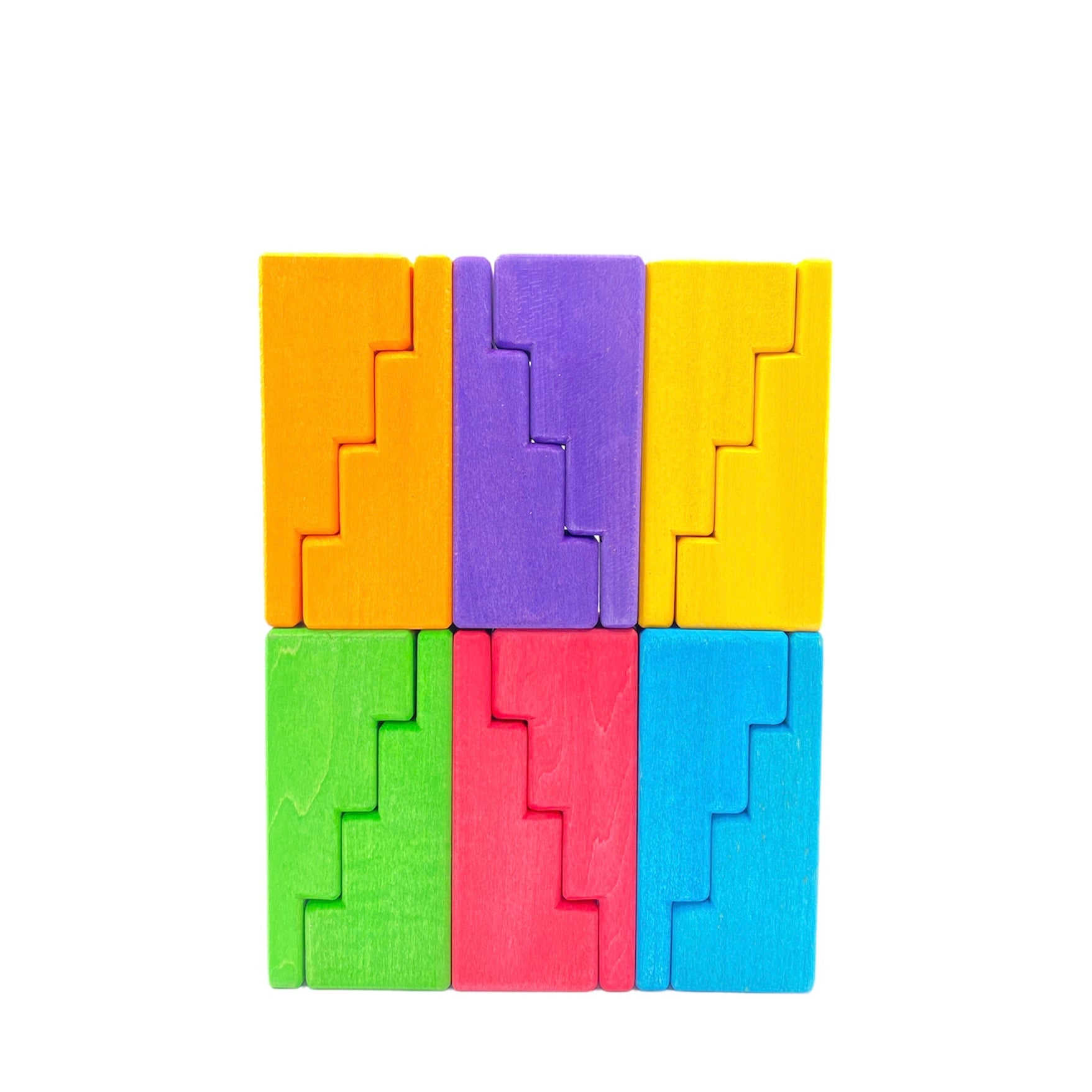 **Pre-order (Ships in 2-3 Weeks)**12-Piece Stained Stepped Roof Building Block Set — Primary Rainbow Colors