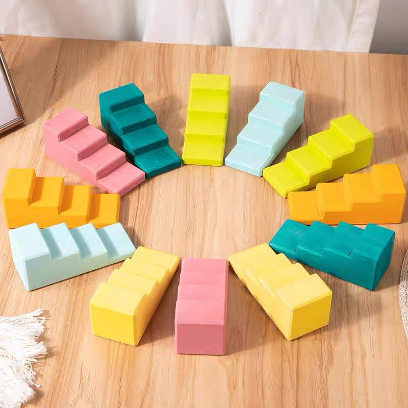 **Pre-Order (Ships in 2–3 Weeks)**12-Piece Stained Stepped Roof Building Block Set — Pastel / Macaron Colors