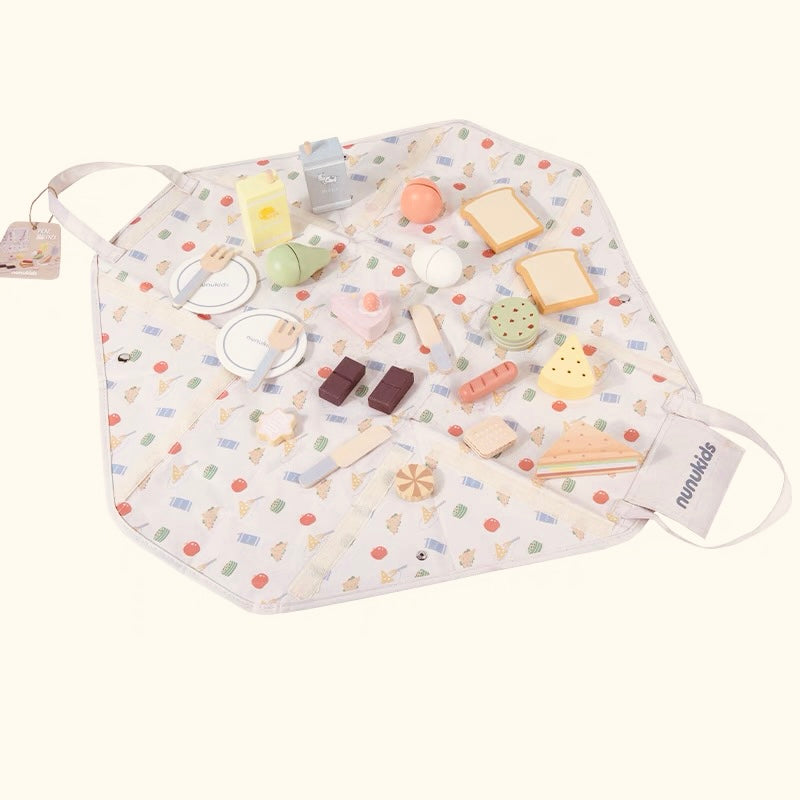 **Pre-order (Ships in 2-3 Weeks)**24-Piece Wooden Picnic Pack Pretend Play Set | Food Cutting & Role Play